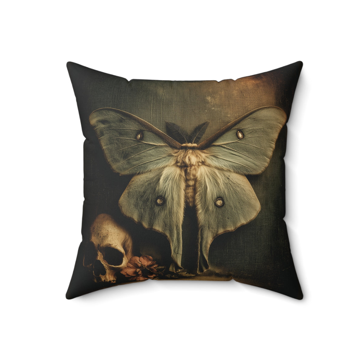 Luna Moth Specimen Gothic Memento Mori Faux Suede Pillow Canvas | Dark Academia Decor | Vintage Entomology Home