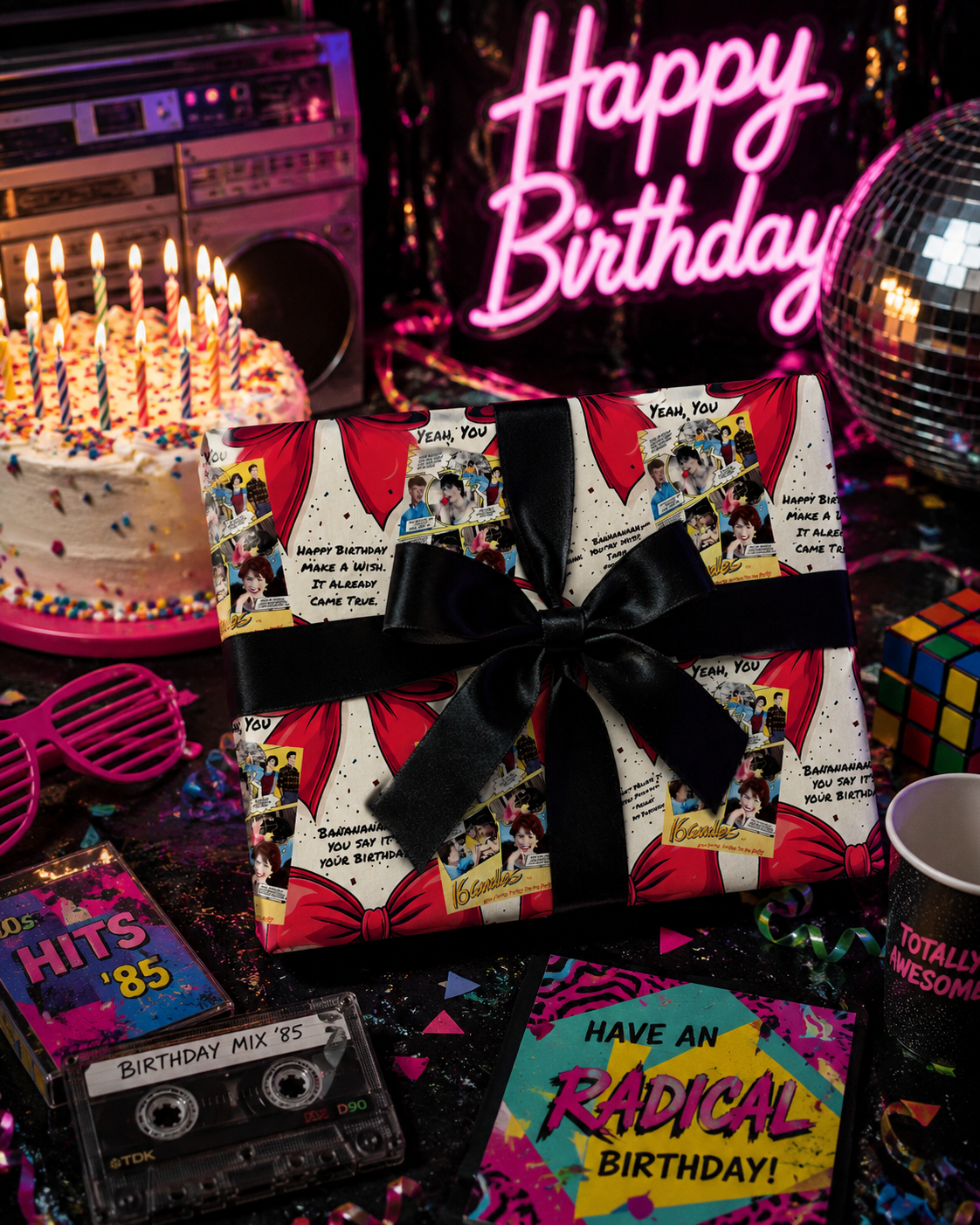 Sixteen Candles Retro Rebellion Birthday Wrapping Paper