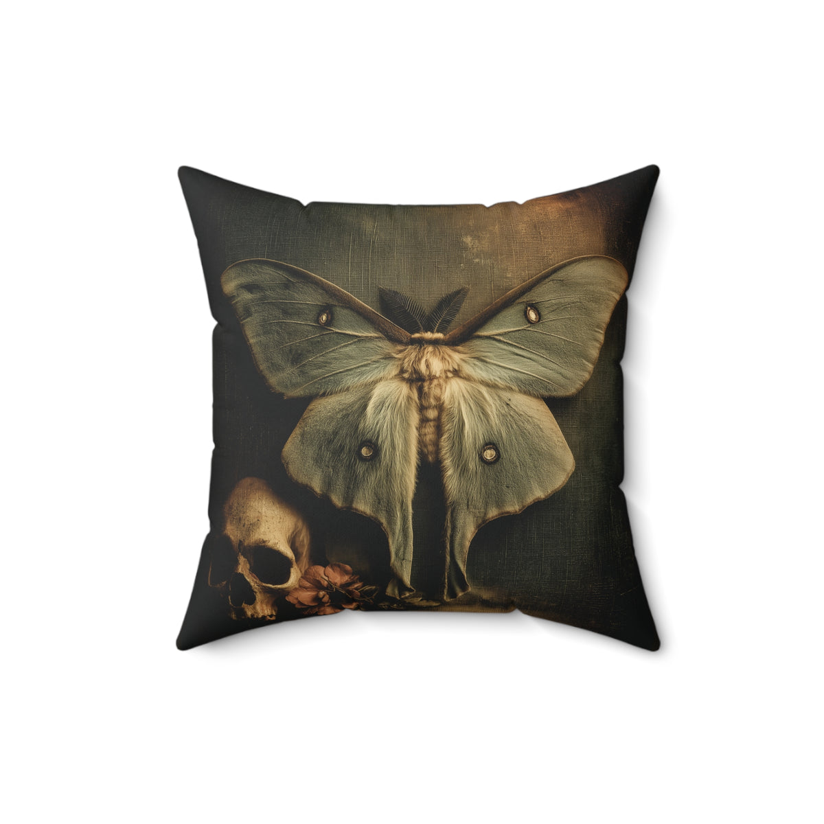 Luna Moth Specimen Gothic Memento Mori Faux Suede Pillow Canvas | Dark Academia Decor | Vintage Entomology Home