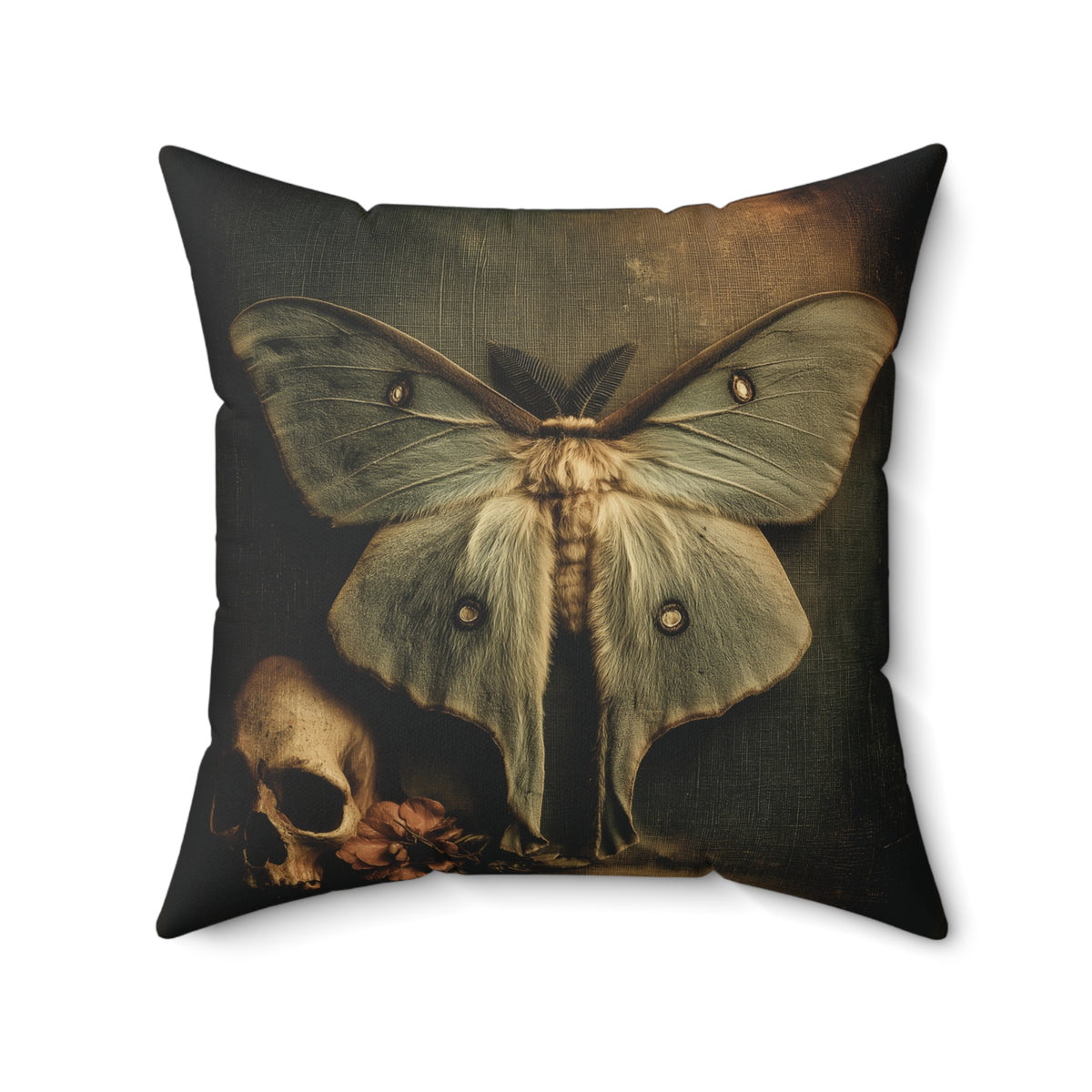 Luna Moth Specimen Gothic Memento Mori Faux Suede Pillow Canvas | Dark Academia Decor | Vintage Entomology Home
