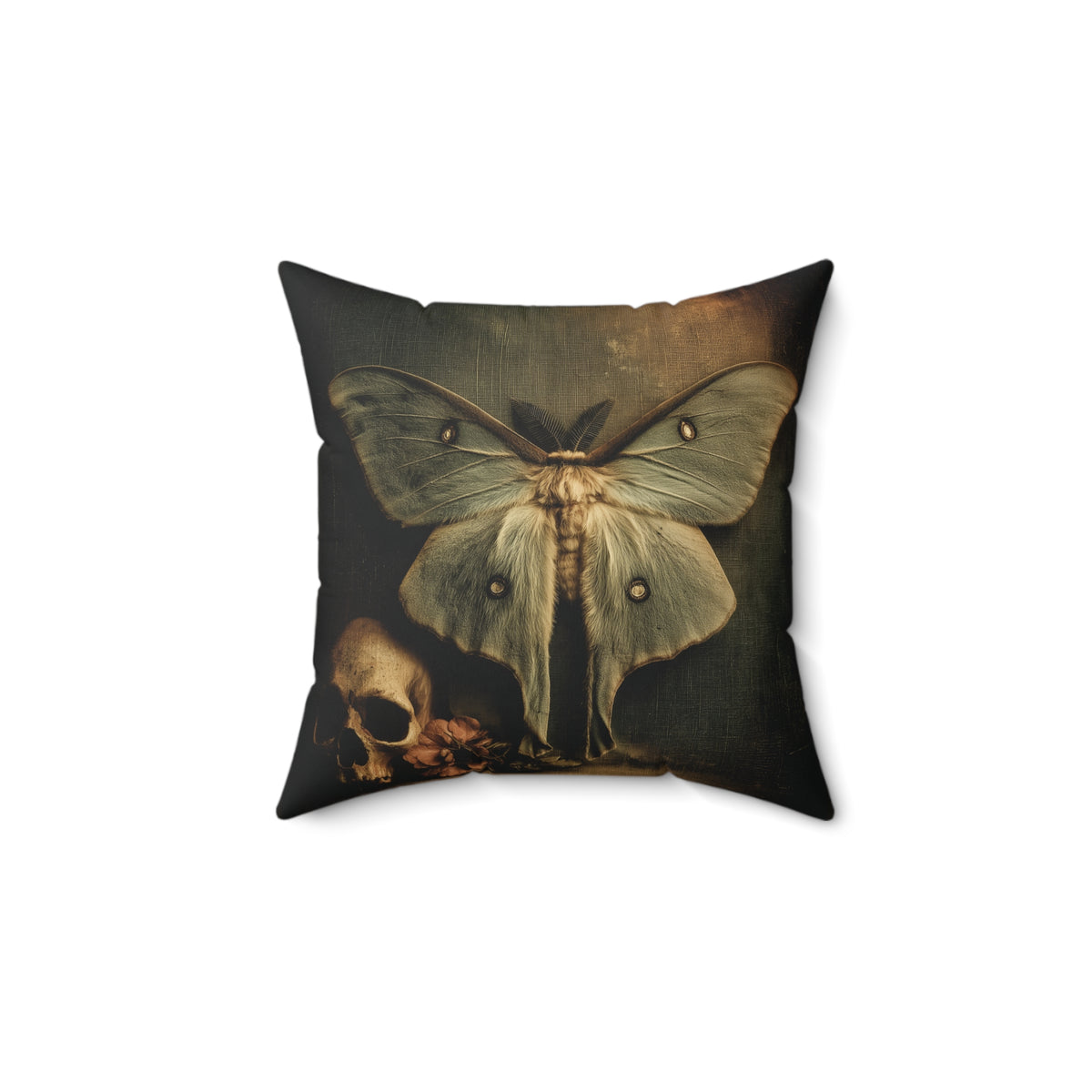 Luna Moth Specimen Gothic Memento Mori Faux Suede Pillow Canvas | Dark Academia Decor | Vintage Entomology Home