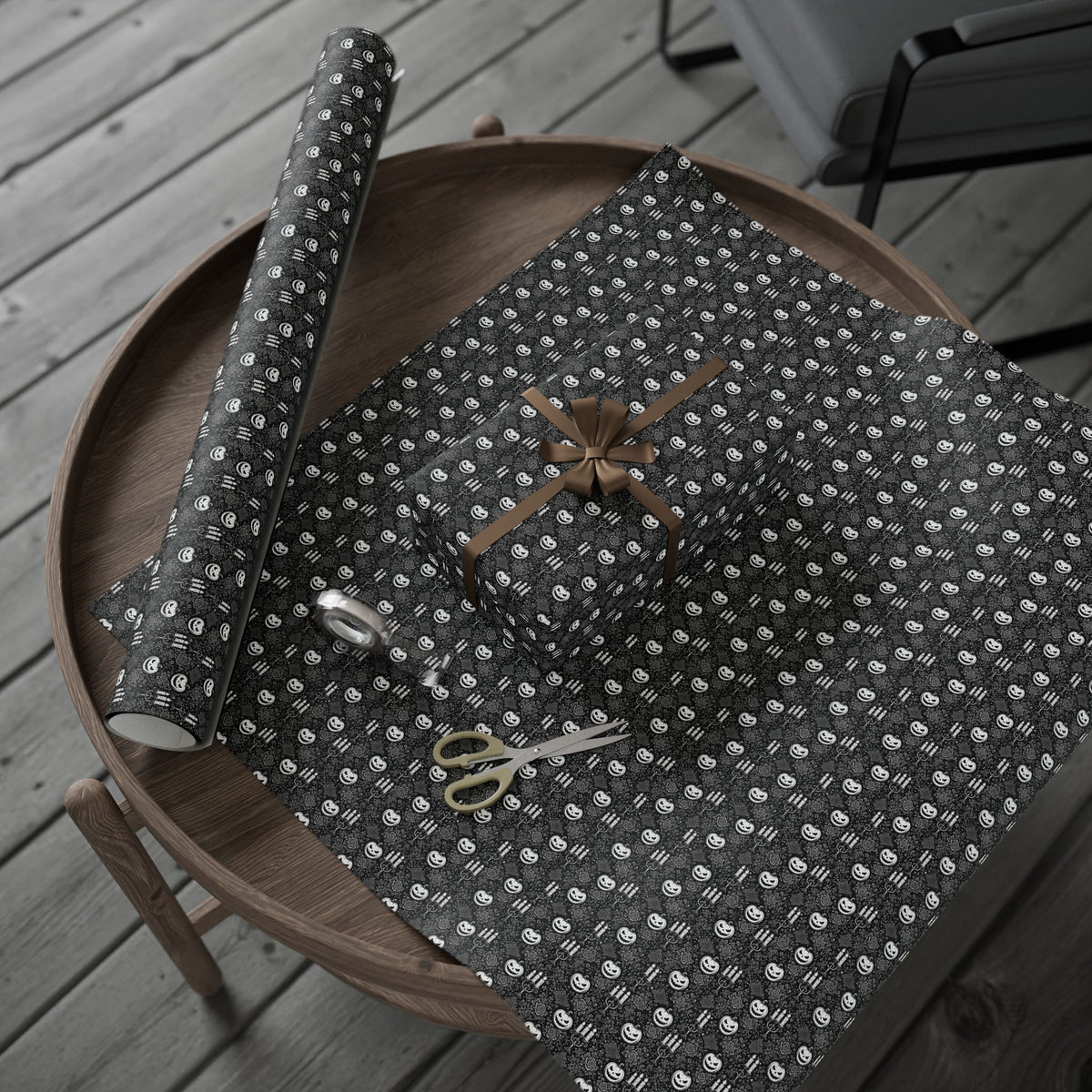 Black White Pumpkin Elegant Lace Halloween Wrapping Paper