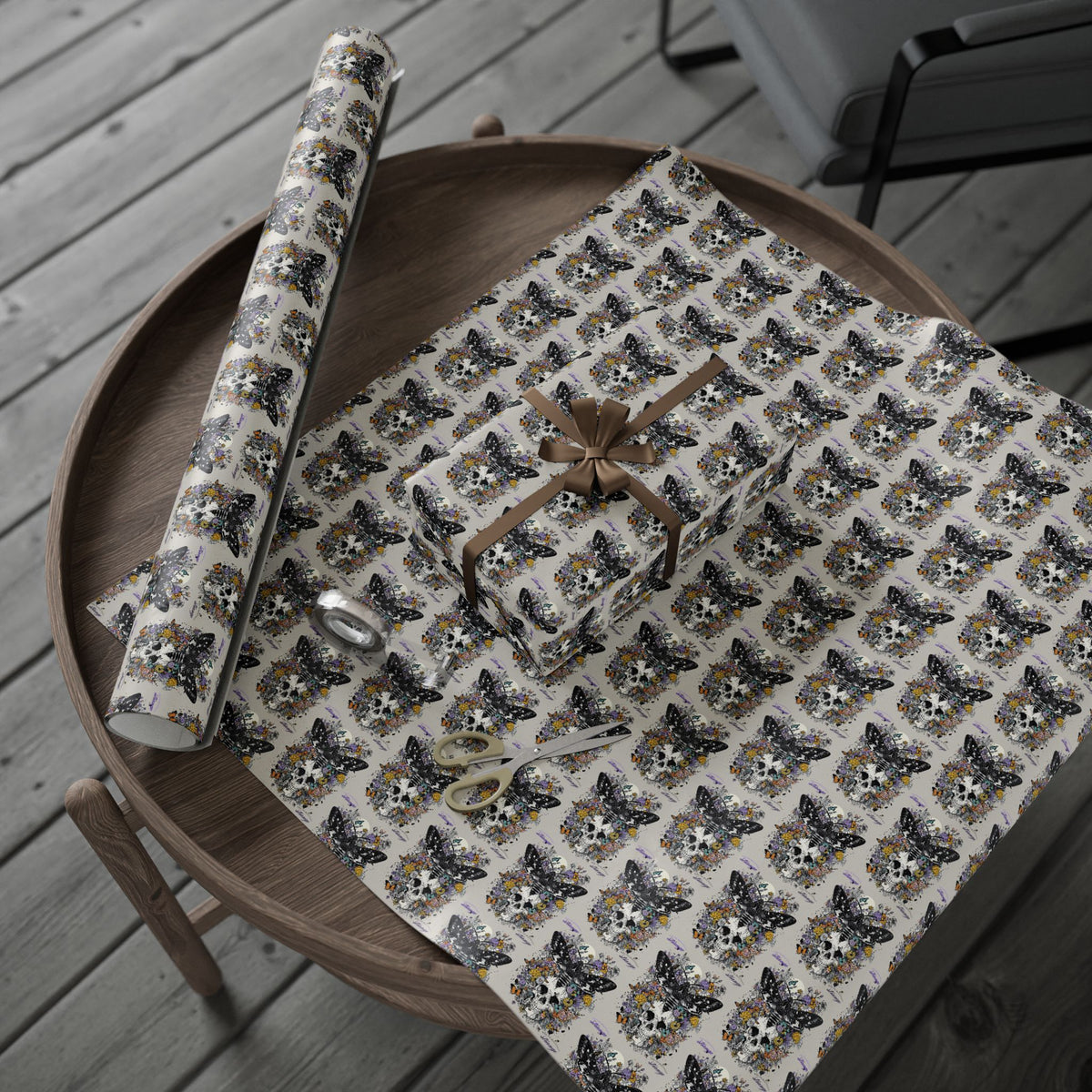 For the Beautifully Strange Gothic Skull & Moth Dark Floral Wrapping Paper