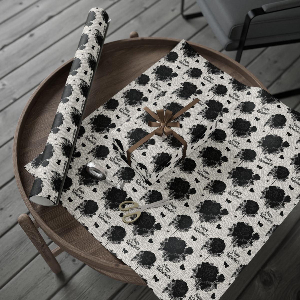 Black Lace Valentine Gothic Dark Romance Roses Valentines Wrapping Paper