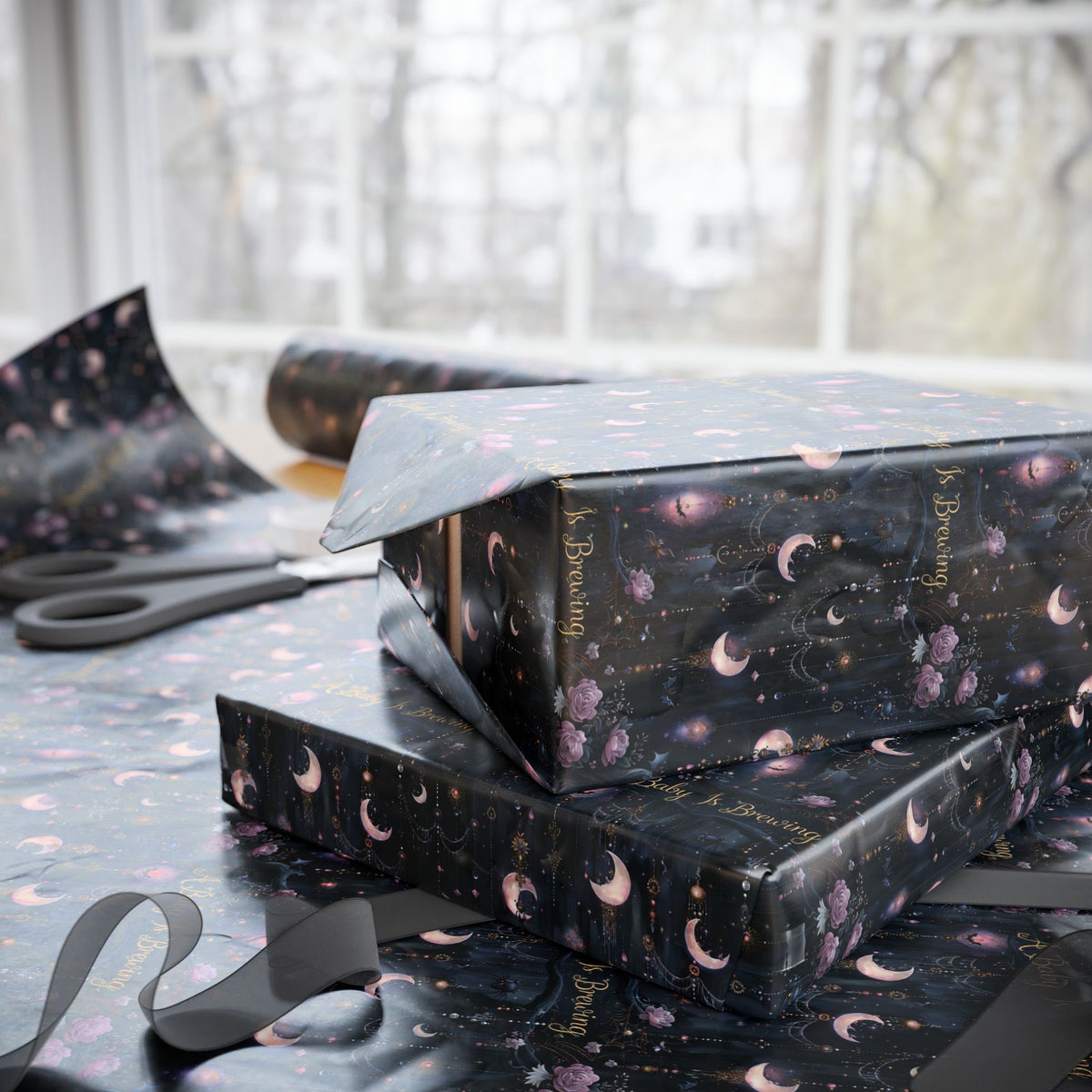 A Baby Is Brewing Witchy Celestial Moon Baby Shower Wrapping Paper