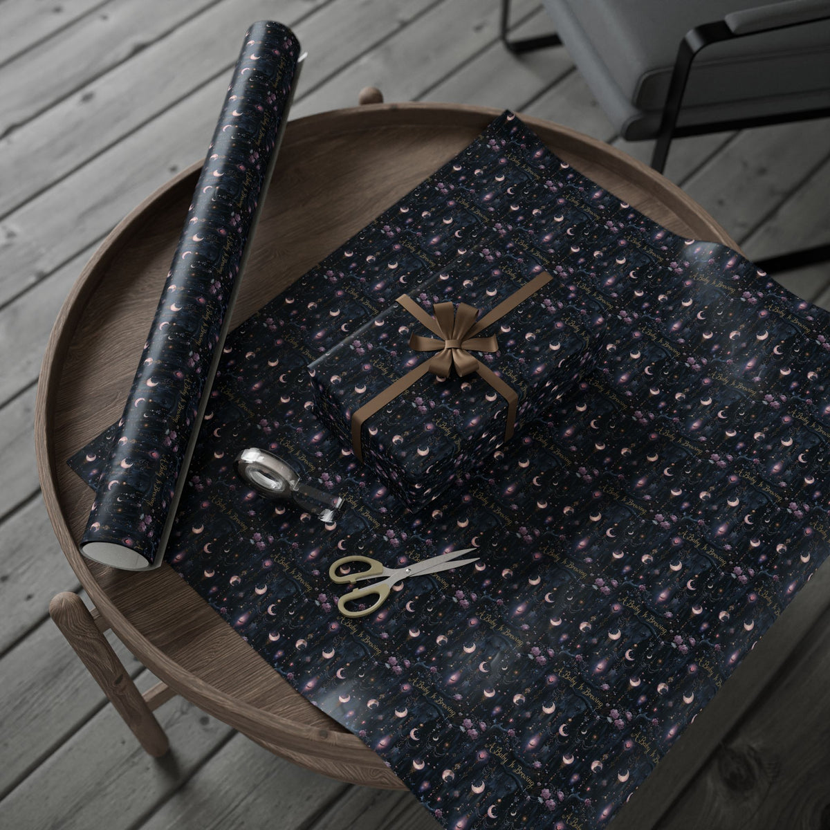 A Baby Is Brewing Witchy Celestial Moon Baby Shower Wrapping Paper