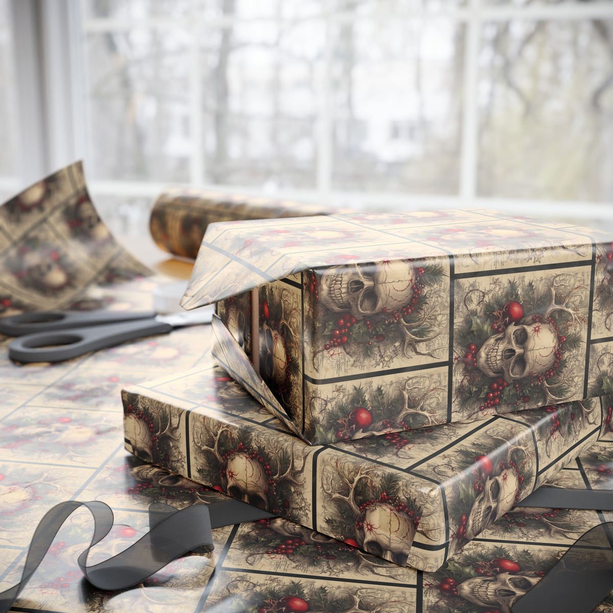 Carols for the Carrion Gothic Skull Christmas Wrapping Paper