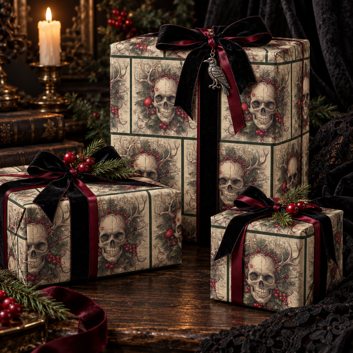 Carols for the Carrion Gothic Skull Christmas Wrapping Paper