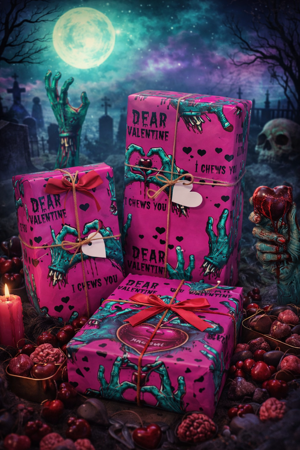 I Chews You Zombie Valentines Wrapping Paper