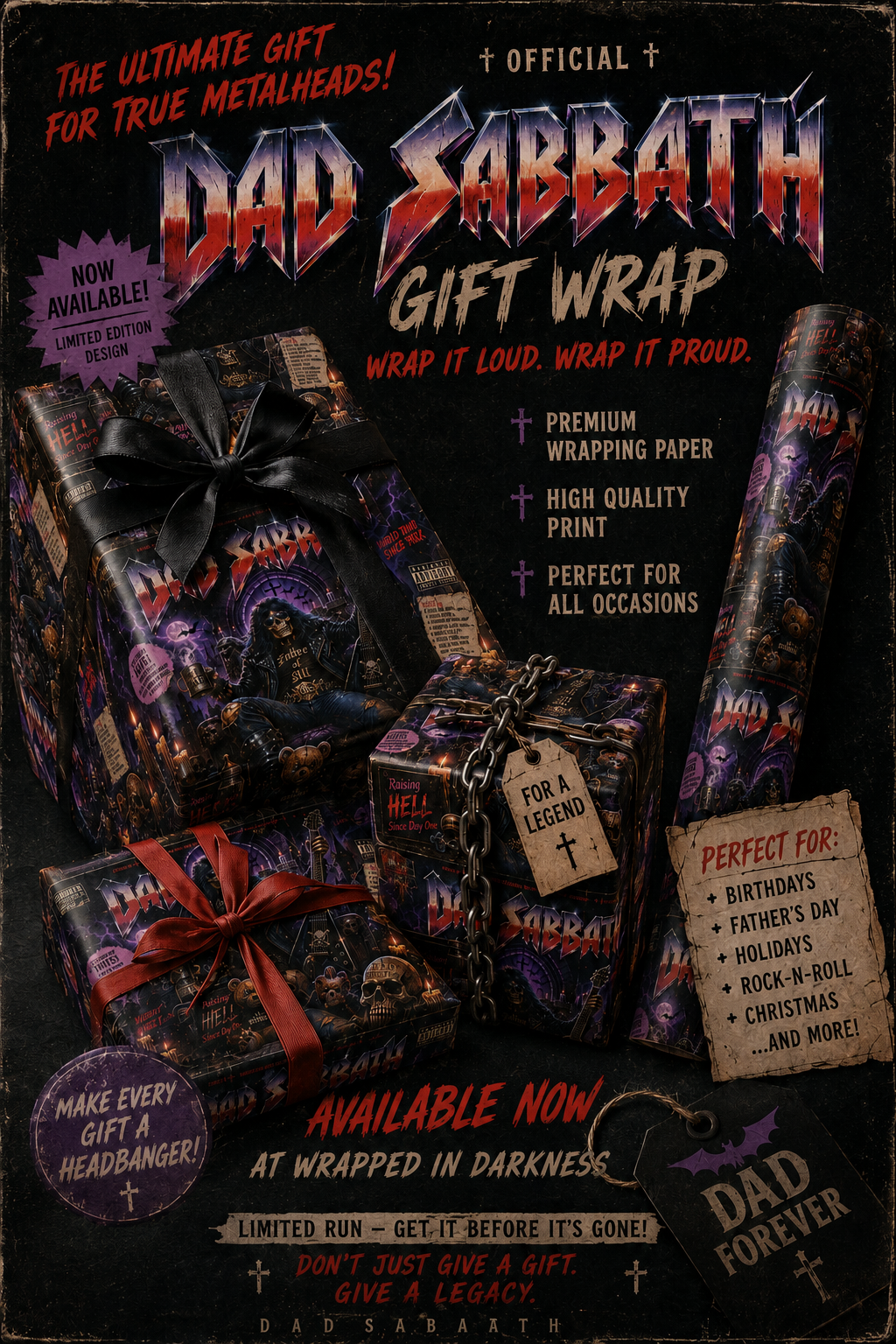 Dad Sabbath Raising Hell Since Day One Heavy Metal Fathers Day Wrapping Paper