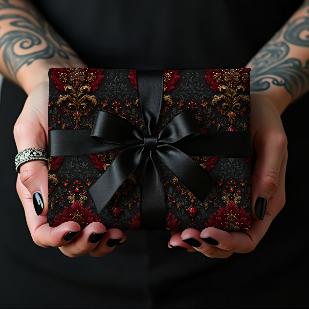 Dark Sombre Christmas Elegant Old World Gothic Wrapping Paper
