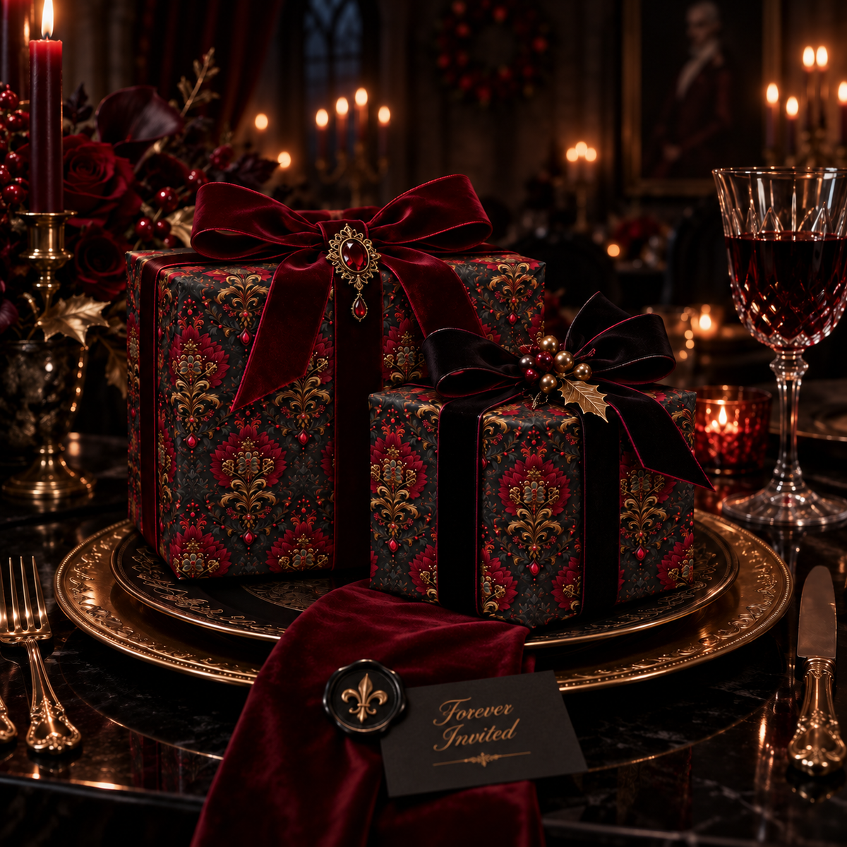 Dark Sombre Christmas Elegant Old World Gothic Wrapping Paper