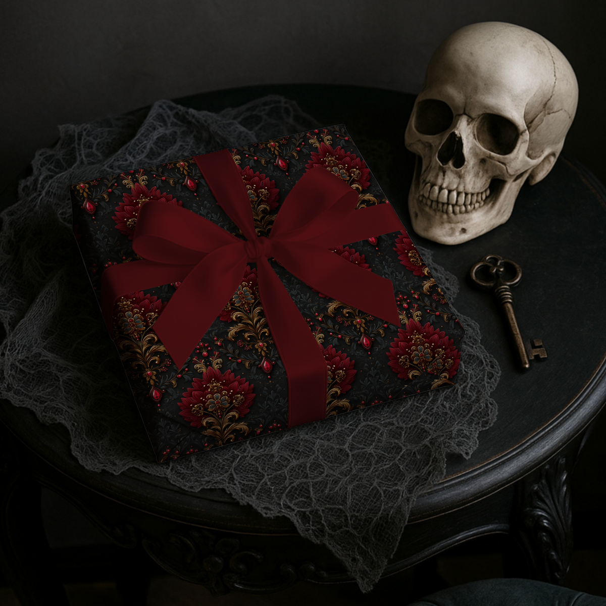 Dark Sombre Christmas Elegant Old World Gothic Wrapping Paper