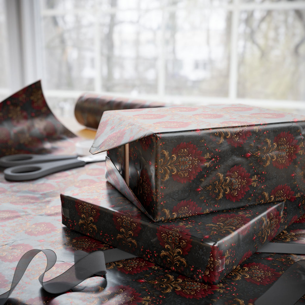 Dark Sombre Christmas Elegant Old World Gothic Wrapping Paper