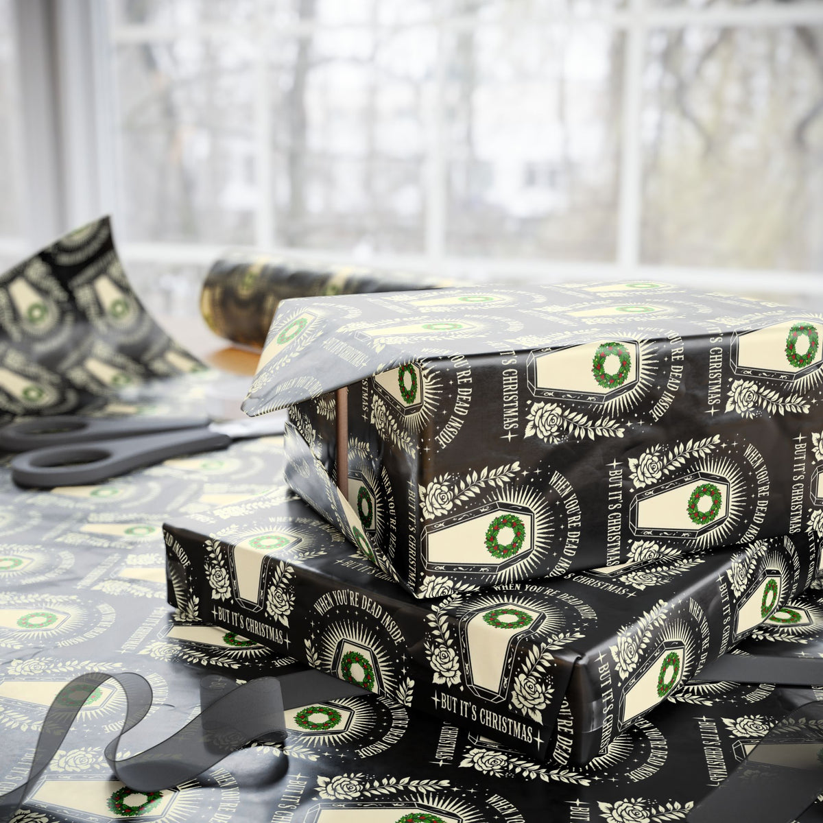 Dead Inside but Its Christmas Dark Humor Wrapping Paper