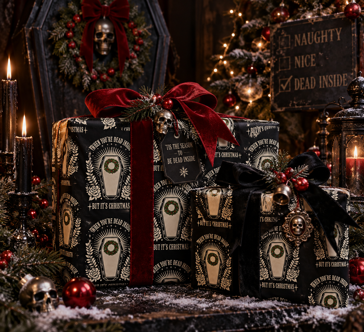 Dead Inside but Its Christmas Dark Humor Wrapping Paper