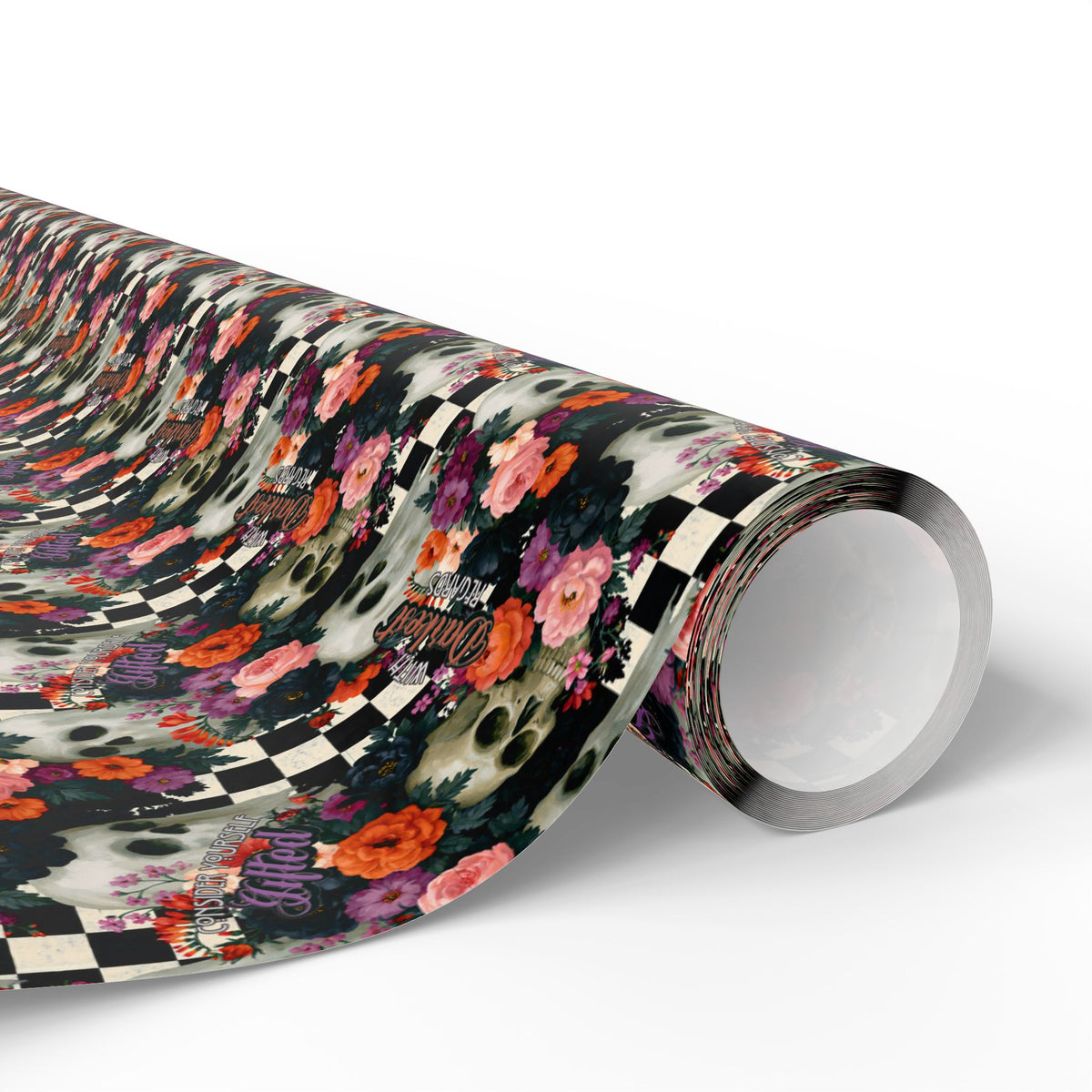 Deadly Little Pleasantries Gothic Skull Floral Wrapping Paper