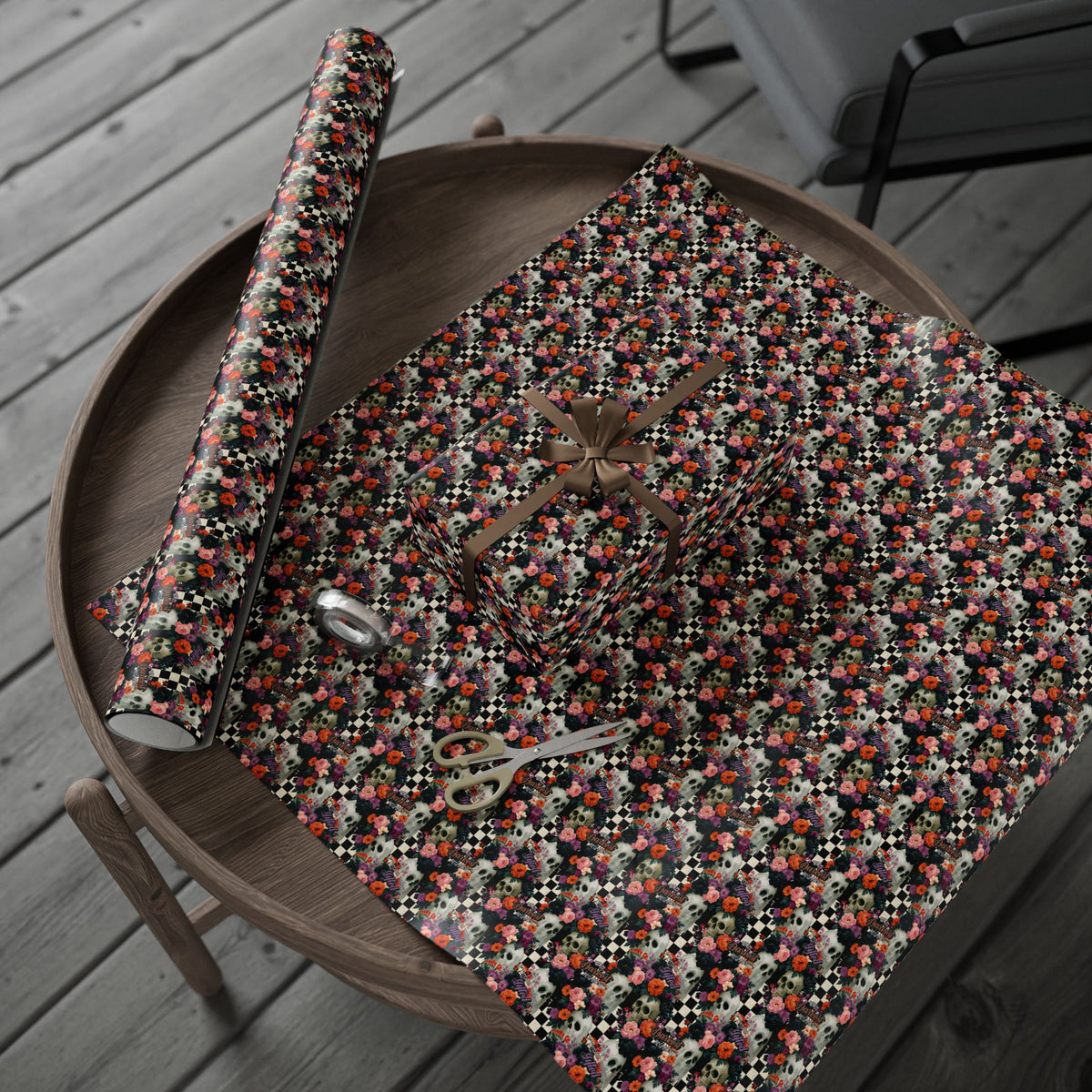 Deadly Little Pleasantries Gothic Skull Floral Wrapping Paper