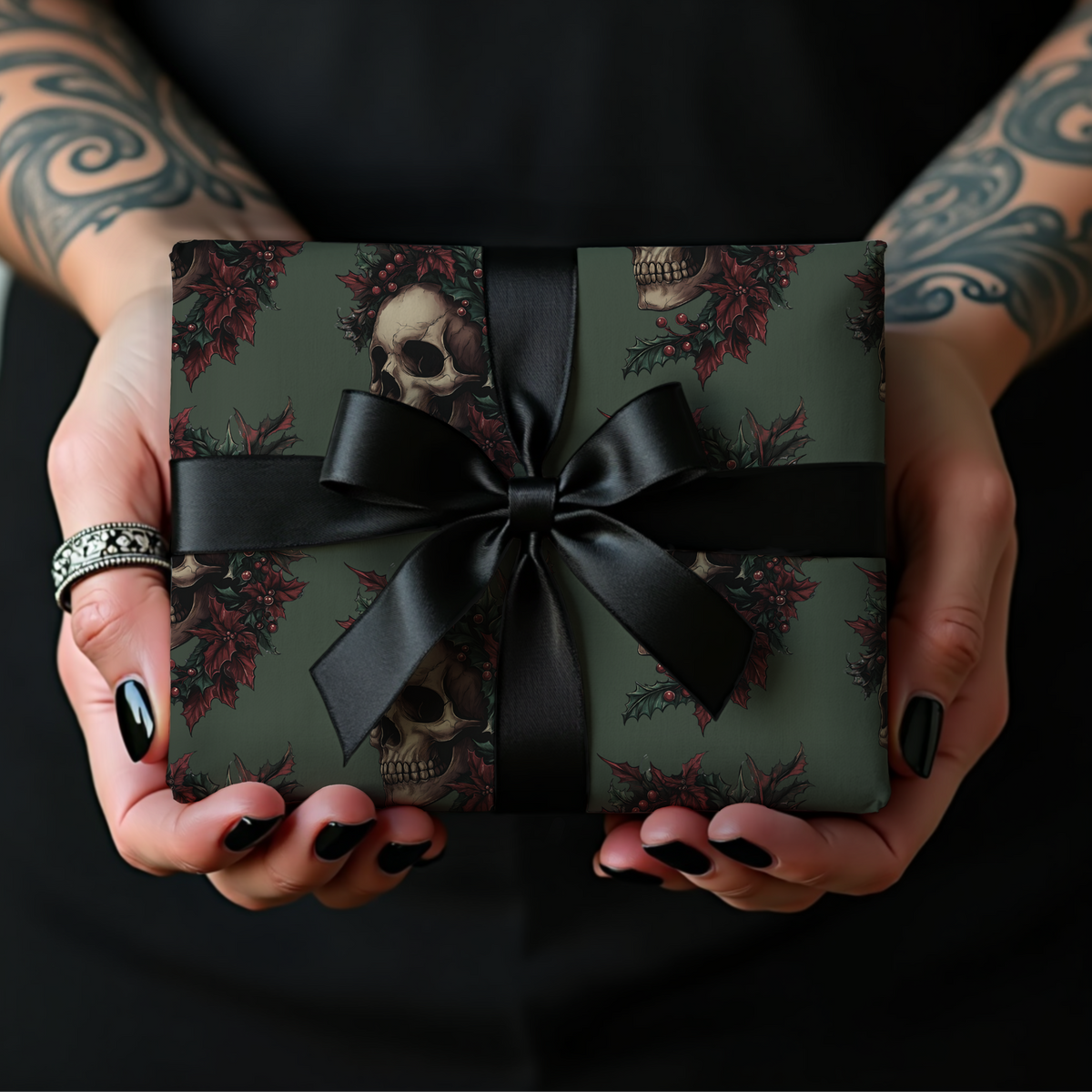 Death Be Merry Gothic Skull Christmas Wrapping Paper