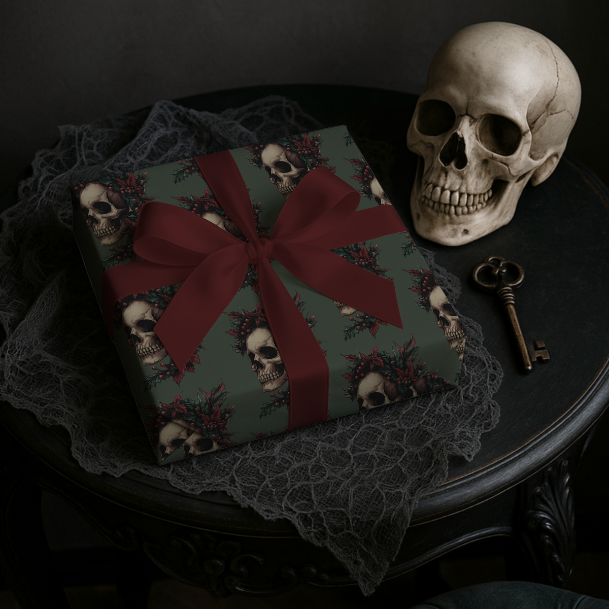 Death Be Merry Gothic Skull Christmas Wrapping Paper