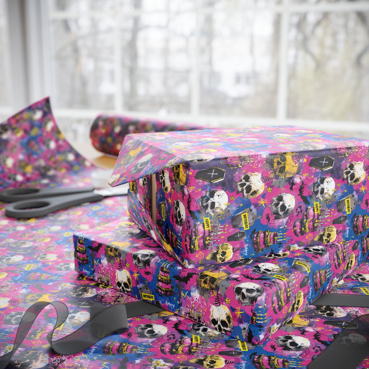 Neon Deathday Riot Zombie Punk Horro Goth Birthday Wrapping Paper
