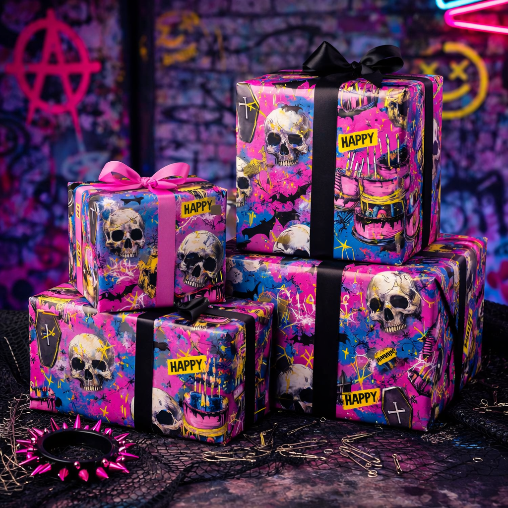 Neon Deathday Riot Zombie Punk Horro Goth Birthday Wrapping Paper
