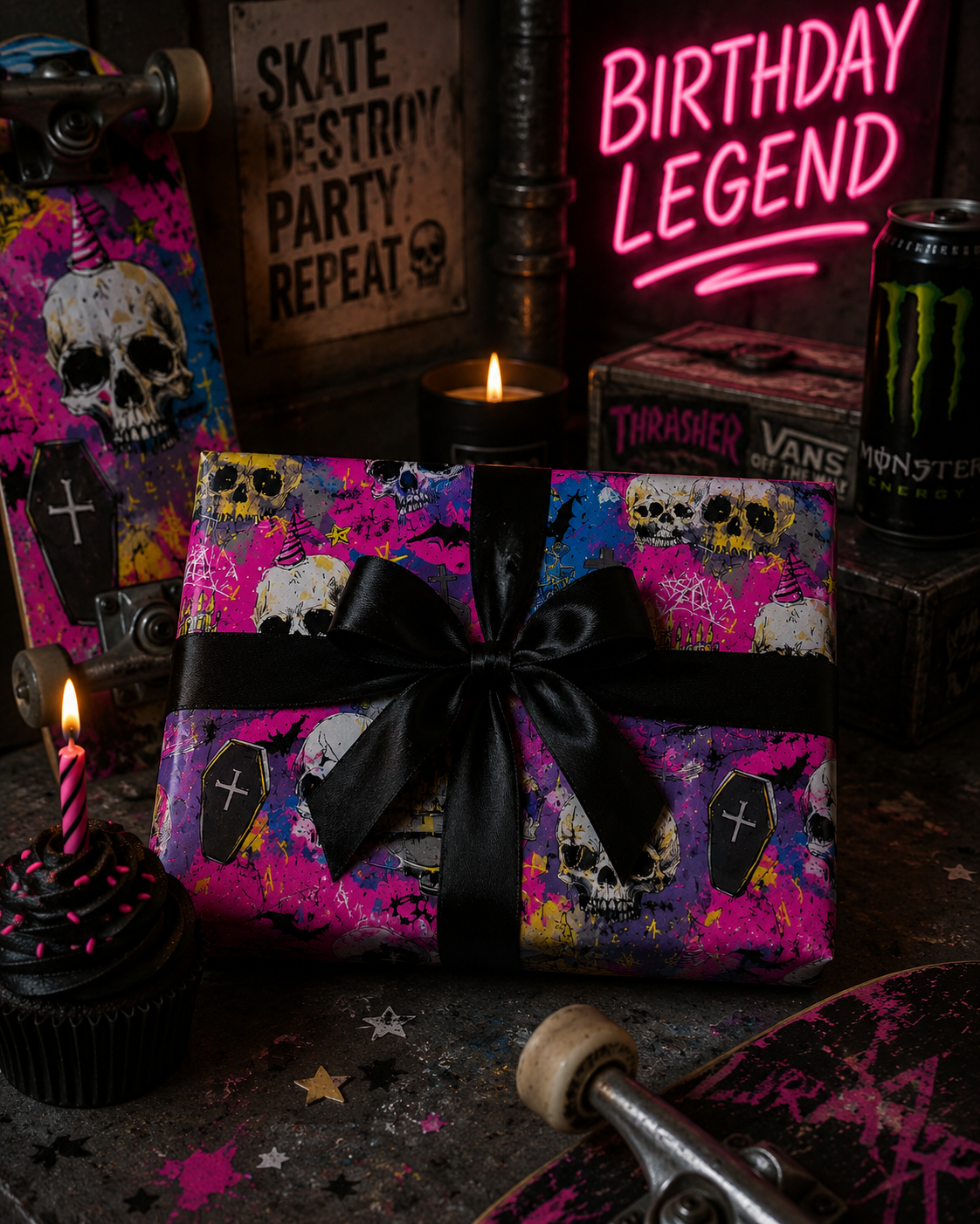 Neon Deathday Riot Zombie Punk Horro Goth Birthday Wrapping Paper