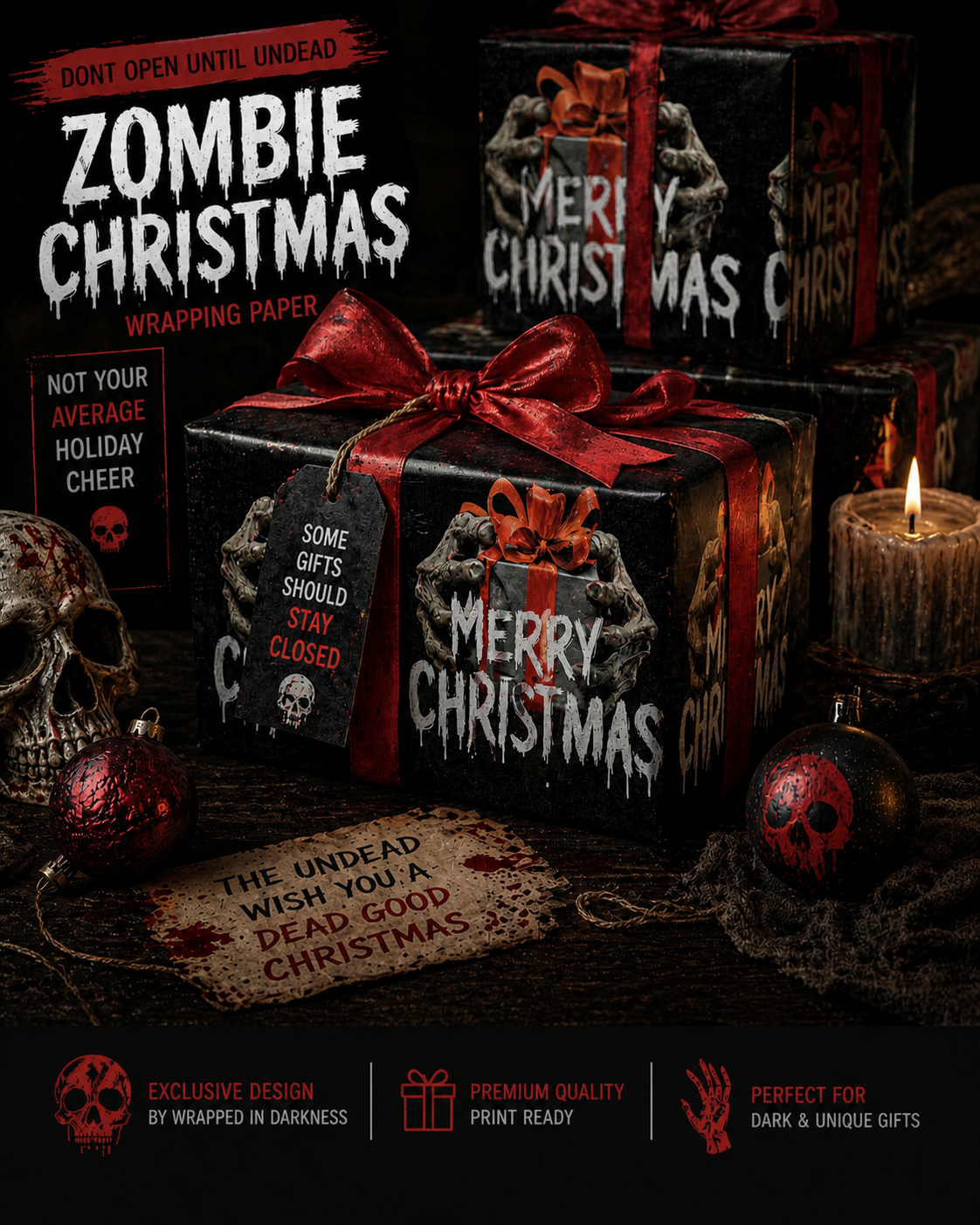 Dont Open Until Undead Zombie Horror Christmas Wrapping Paper