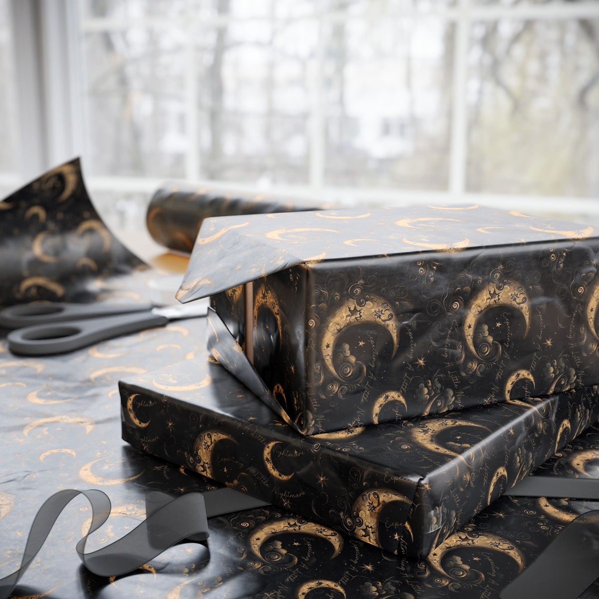 Expecting A Little Nightmare Dark Celestial Moon Baby Shower Wrapping Paper