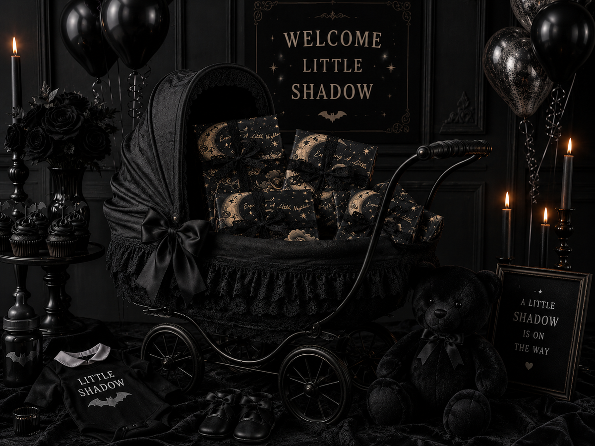 Expecting A Little Nightmare Dark Celestial Moon Baby Shower Wrapping Paper