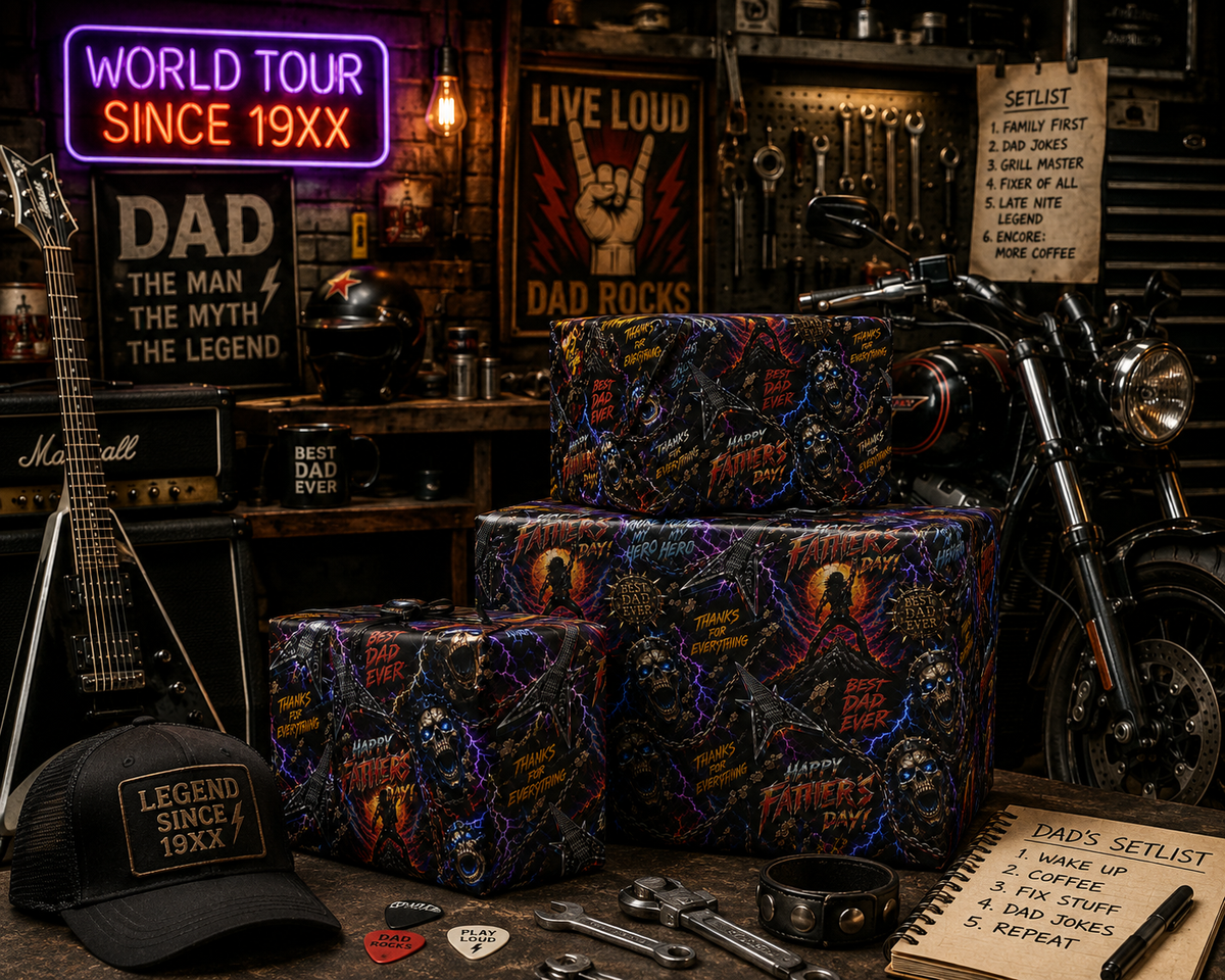 Father of Thunder World Tour Since 19XX Heavy Metal Fathers Day Wrapping Paper