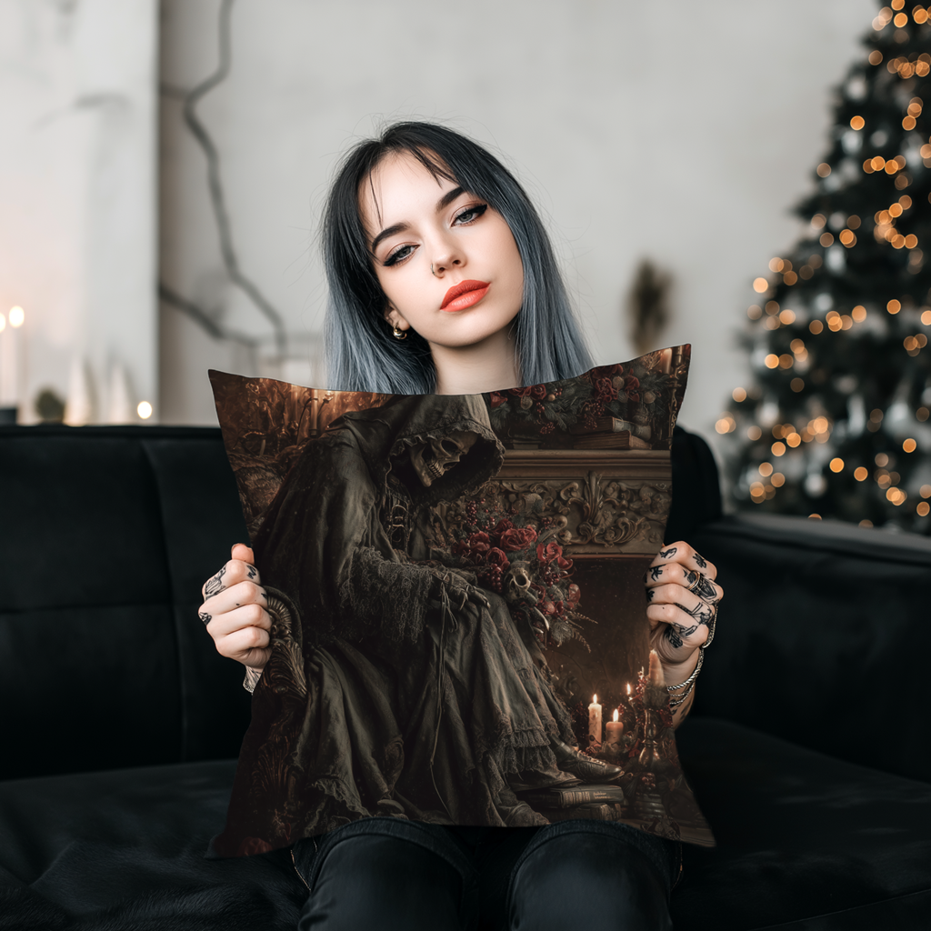 The Fireside Requiem | Gothic Holiday Decorative Pillow