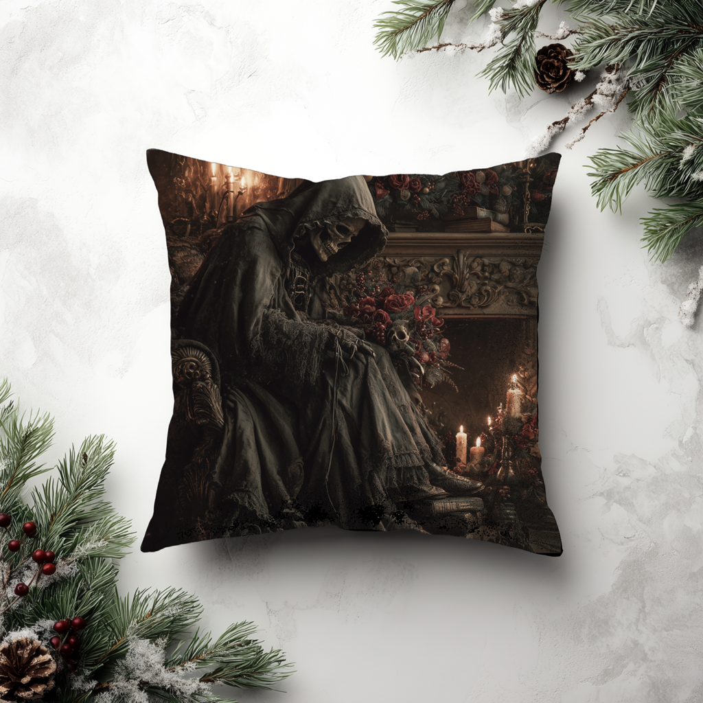 The Fireside Requiem | Gothic Holiday Decorative Pillow