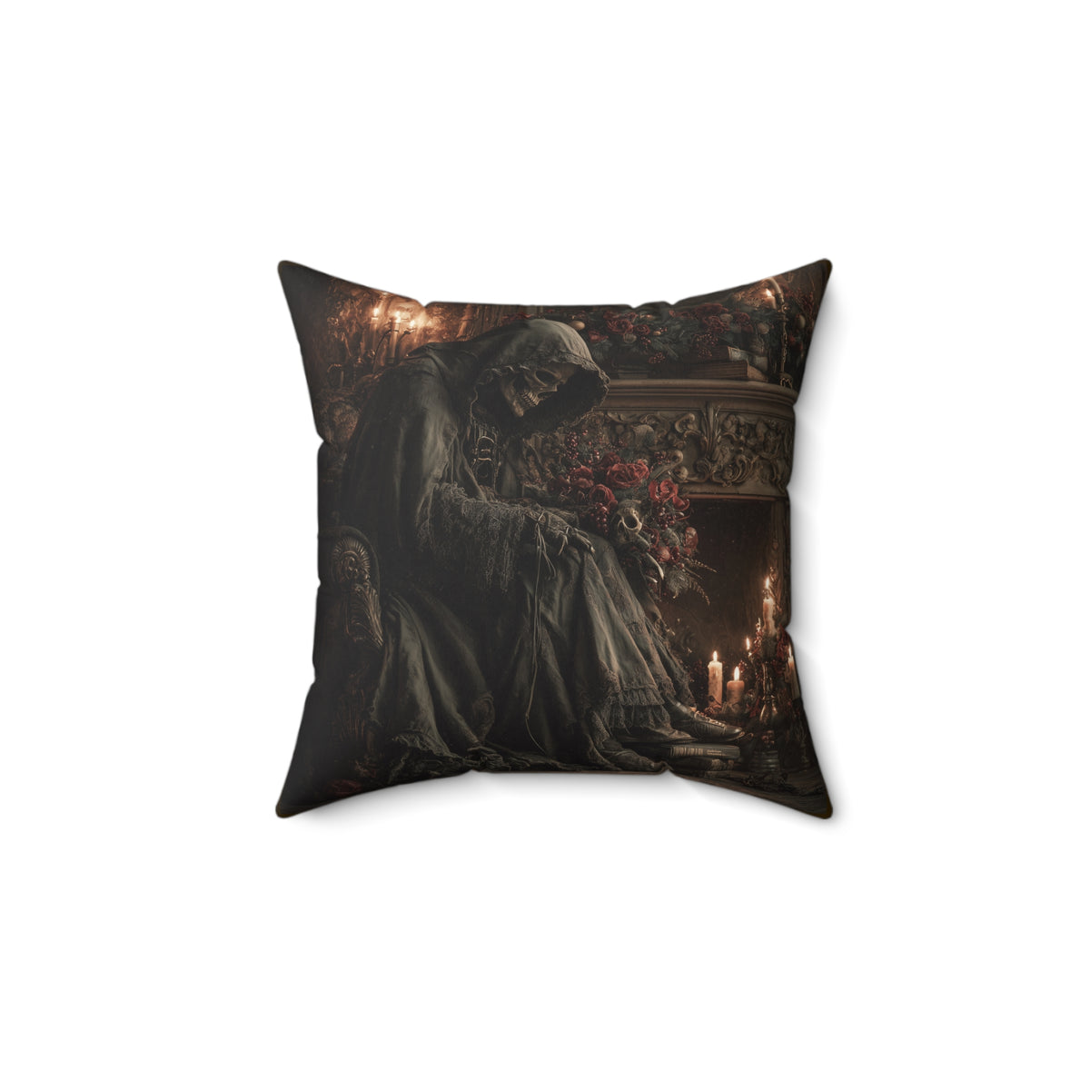 The Fireside Requiem | Gothic Holiday Decorative Pillow