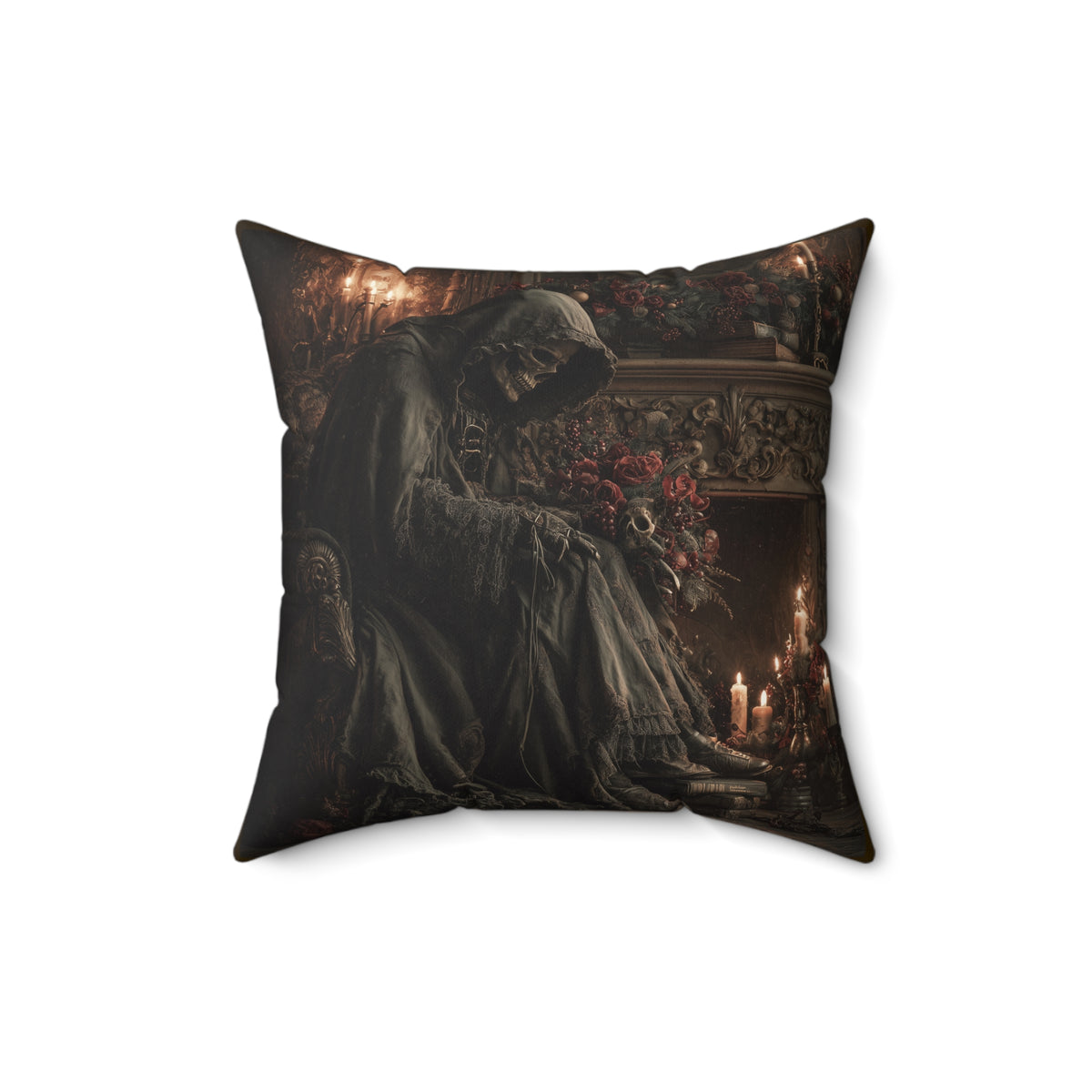 The Fireside Requiem | Gothic Holiday Decorative Pillow