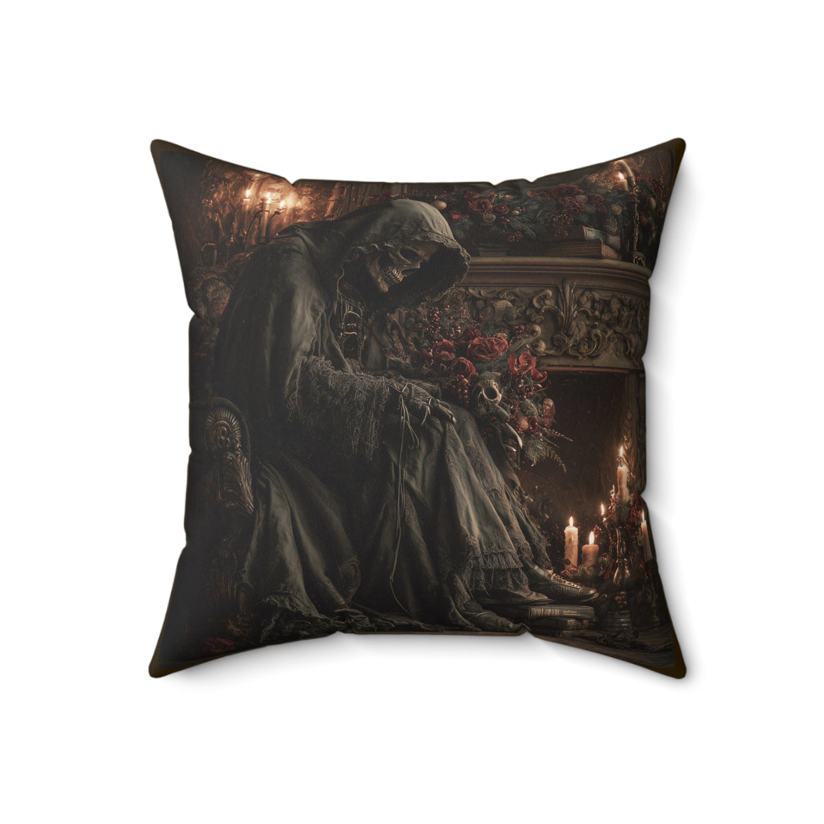 The Fireside Requiem | Gothic Holiday Decorative Pillow