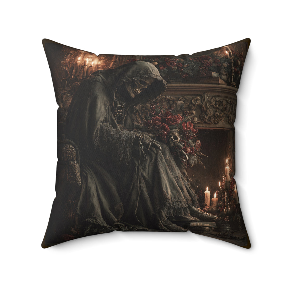 The Fireside Requiem | Gothic Holiday Decorative Pillow