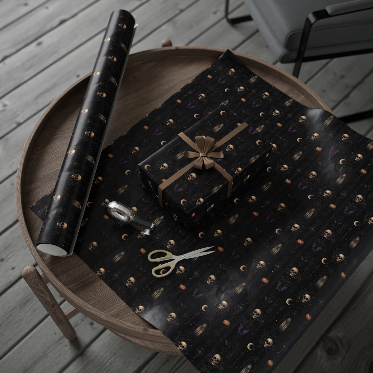 Garden of the Departed Gothic Celestial Moon Skull & Dark Flora Wrapping Paper