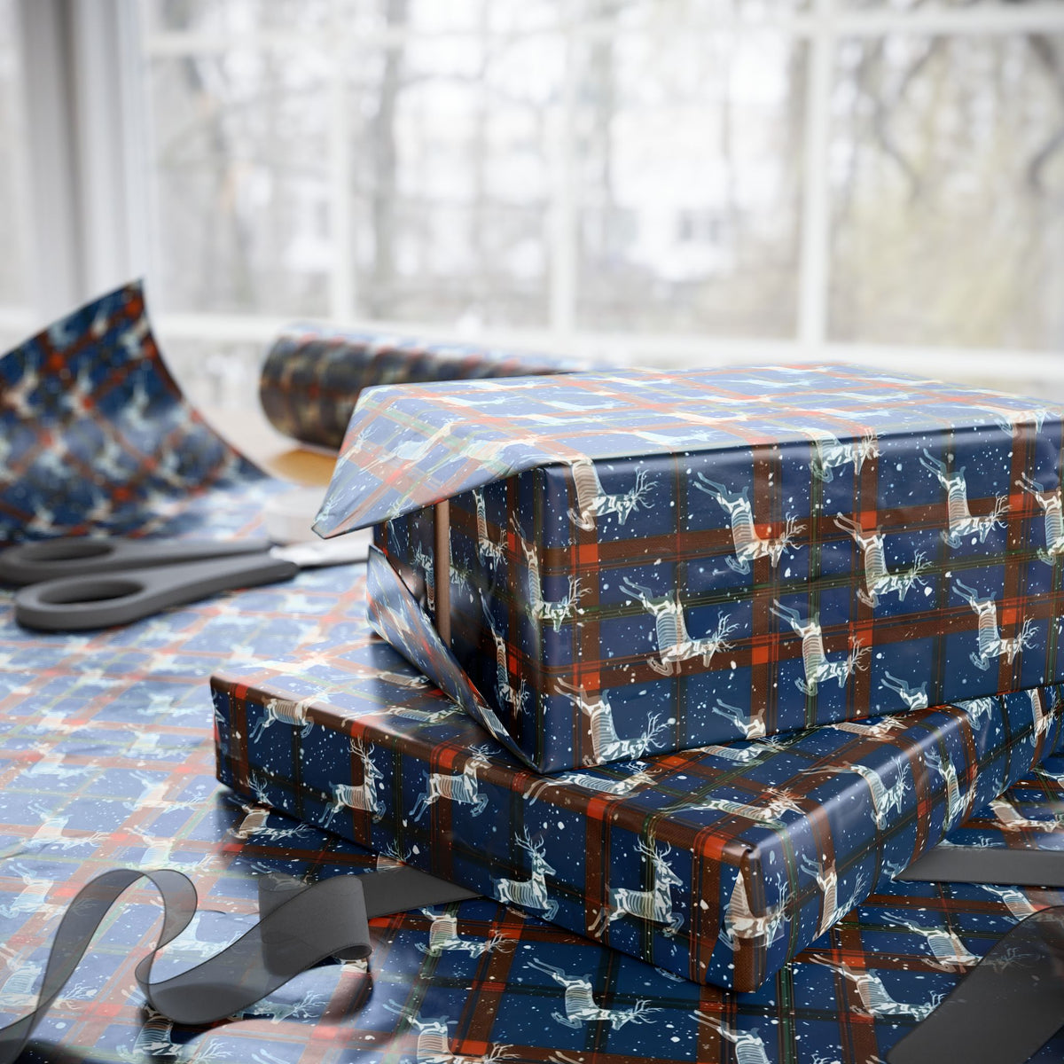 Ghostly Reindeer Gothic Stag Christmas Wrapping Paper