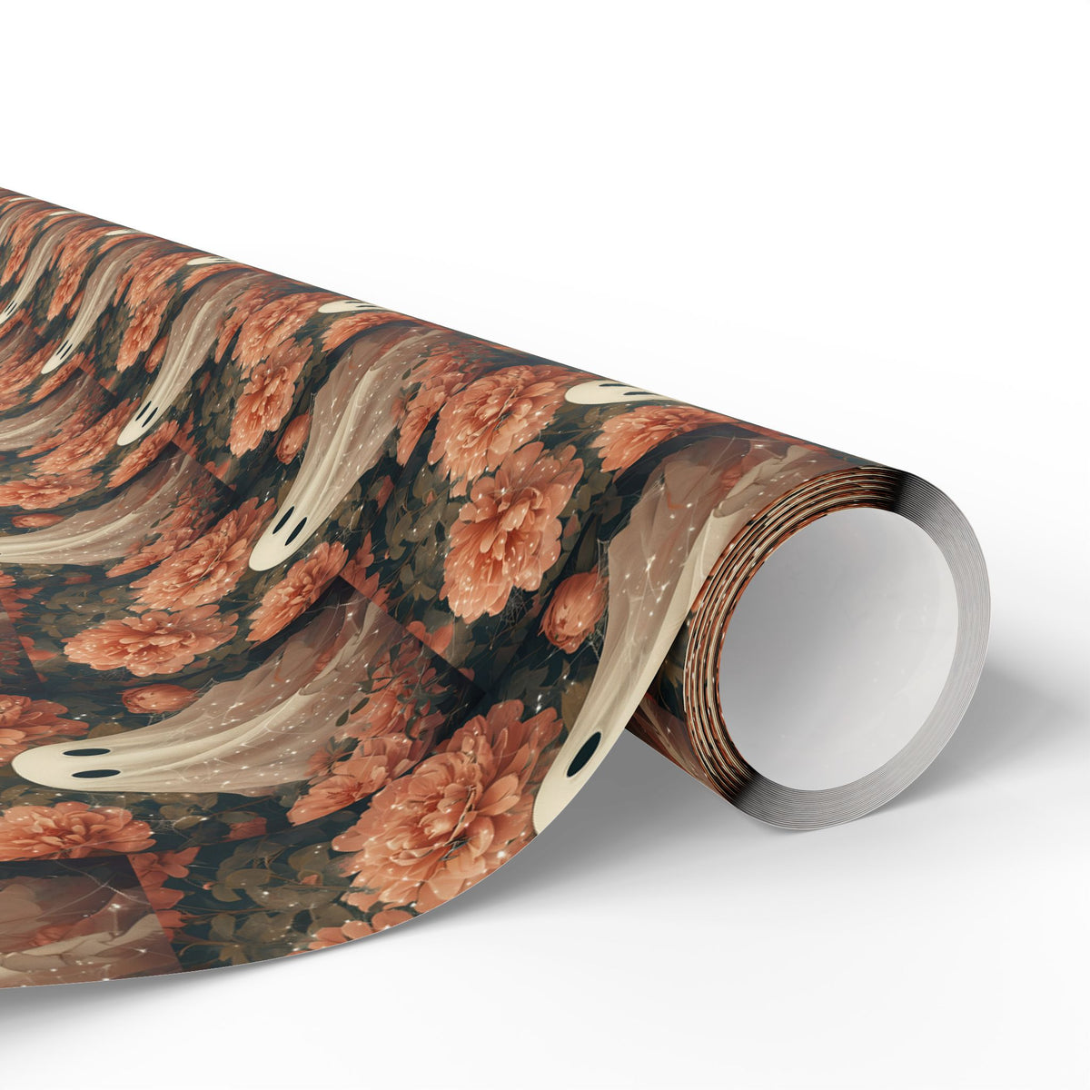Ghost in the Garden Elegant Peach Floral Dark Romance Wrapping Paper