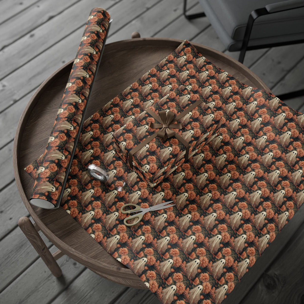 Ghost in the Garden Elegant Peach Floral Dark Romance Wrapping Paper
