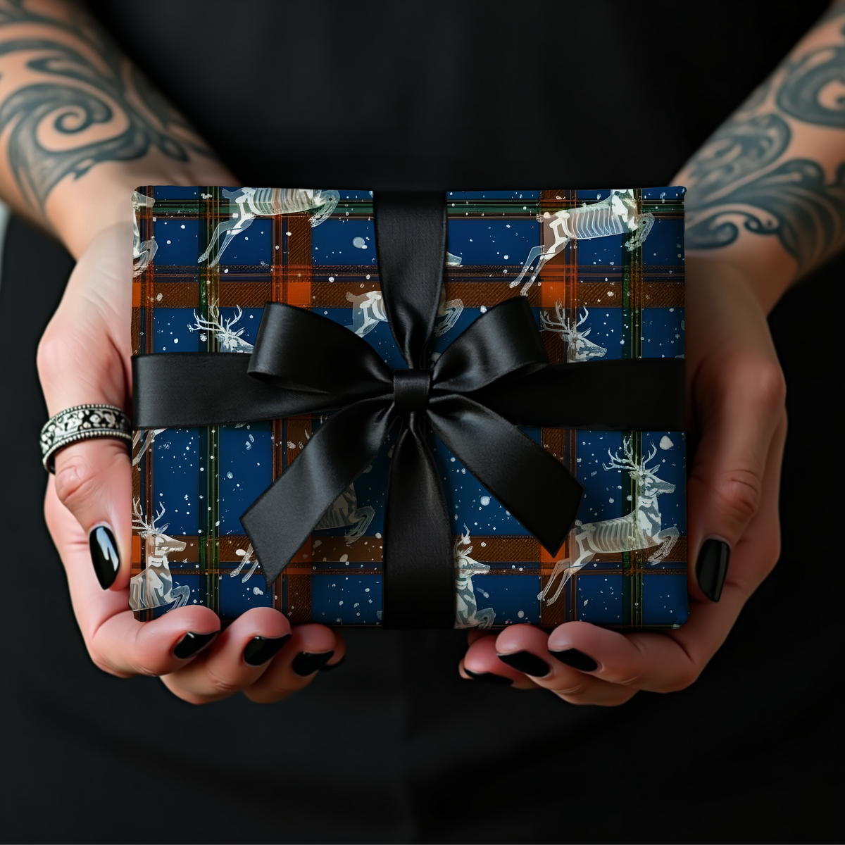 Ghostly Reindeer Gothic Stag Christmas Wrapping Paper
