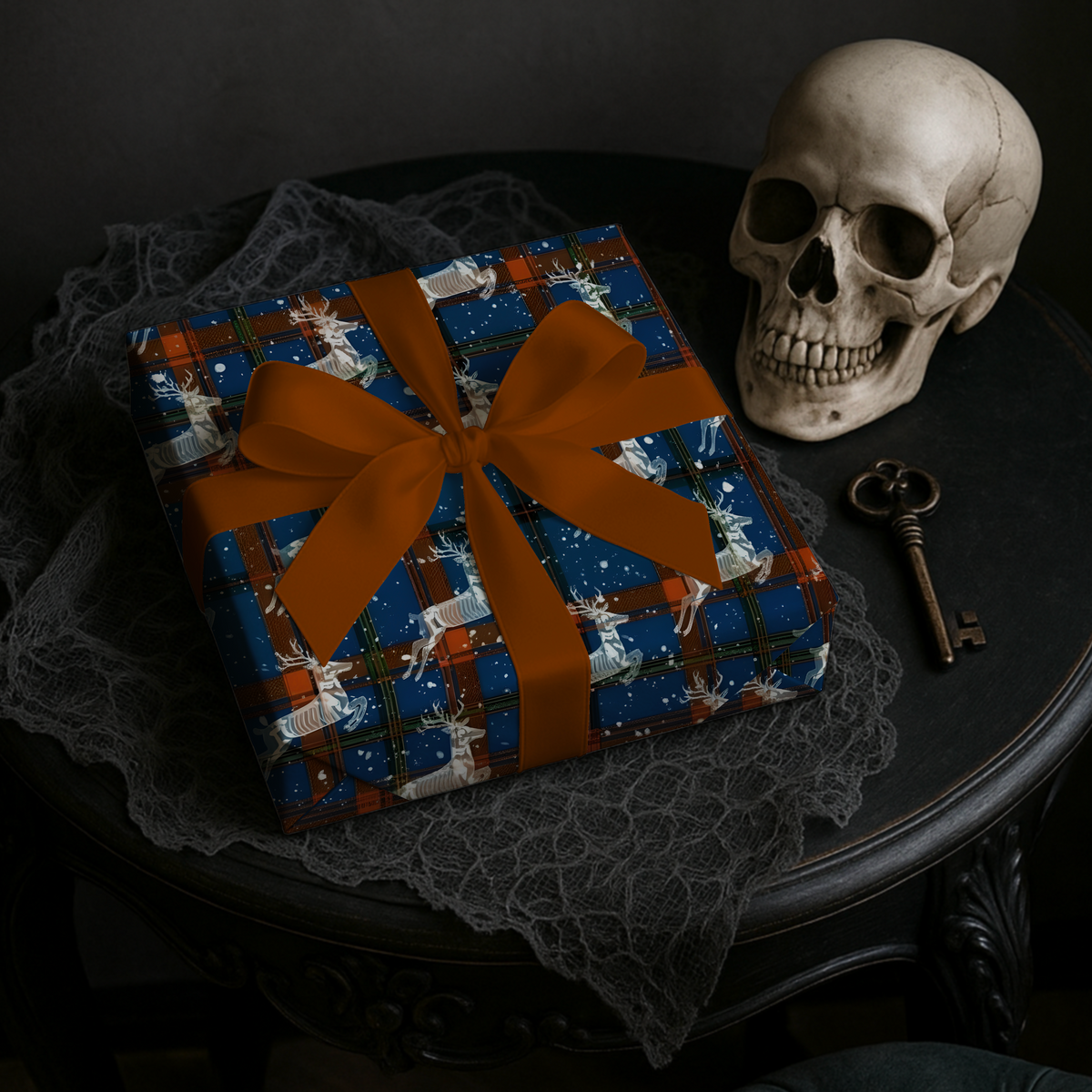 Ghostly Reindeer Gothic Stag Christmas Wrapping Paper