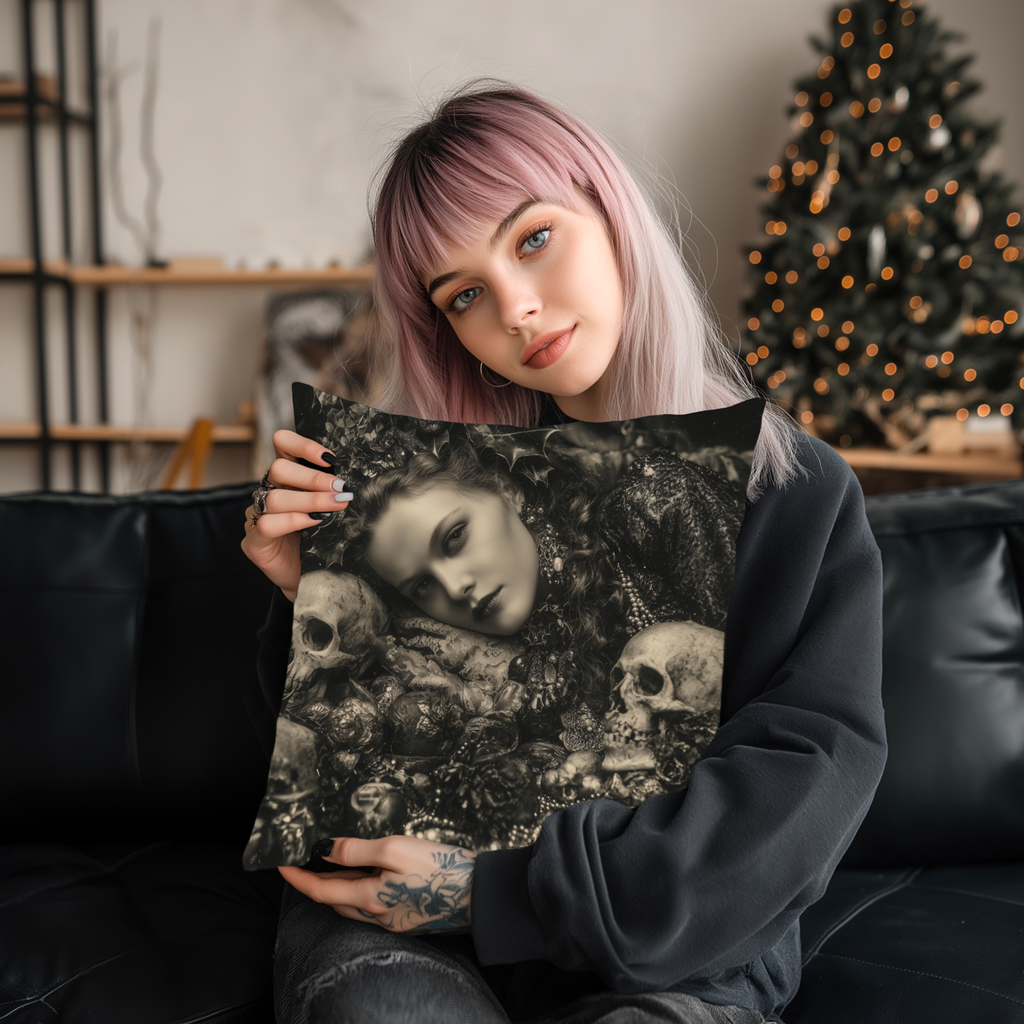The Gilded Remains | Gothic Holiday Decorative Pillow
