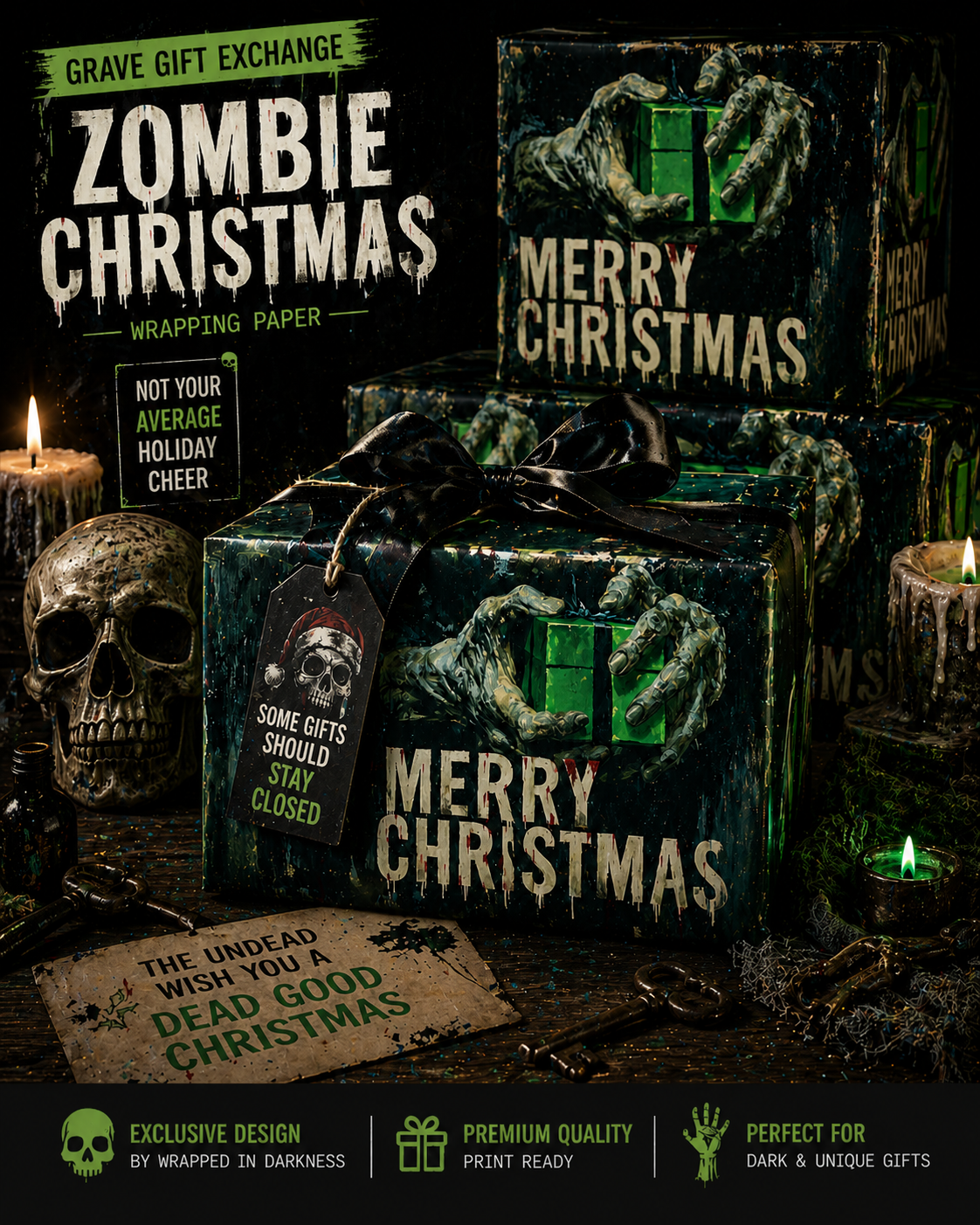 Grave Gift Exchange Zombie Christmas Horror Wrapping Paper