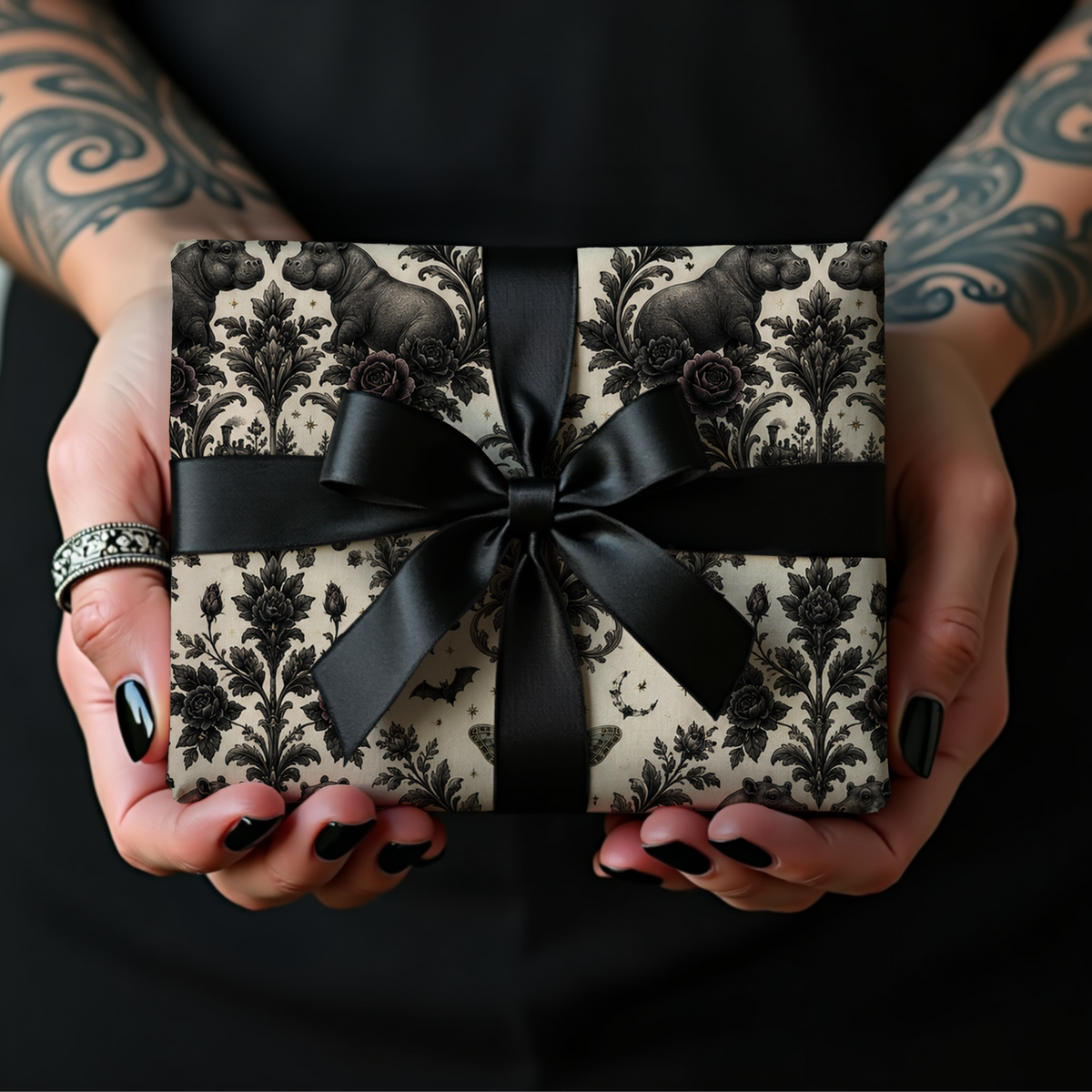 Hutto Hippo Nocturne Victorian Gothic Wrapping Paper