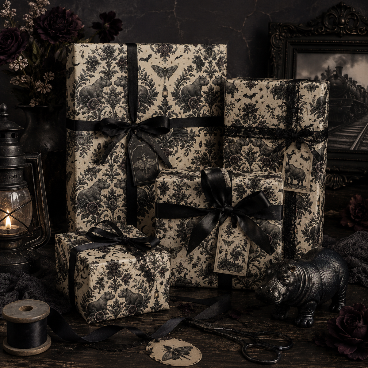 Hutto Hippo Nocturne Victorian Gothic Wrapping Paper