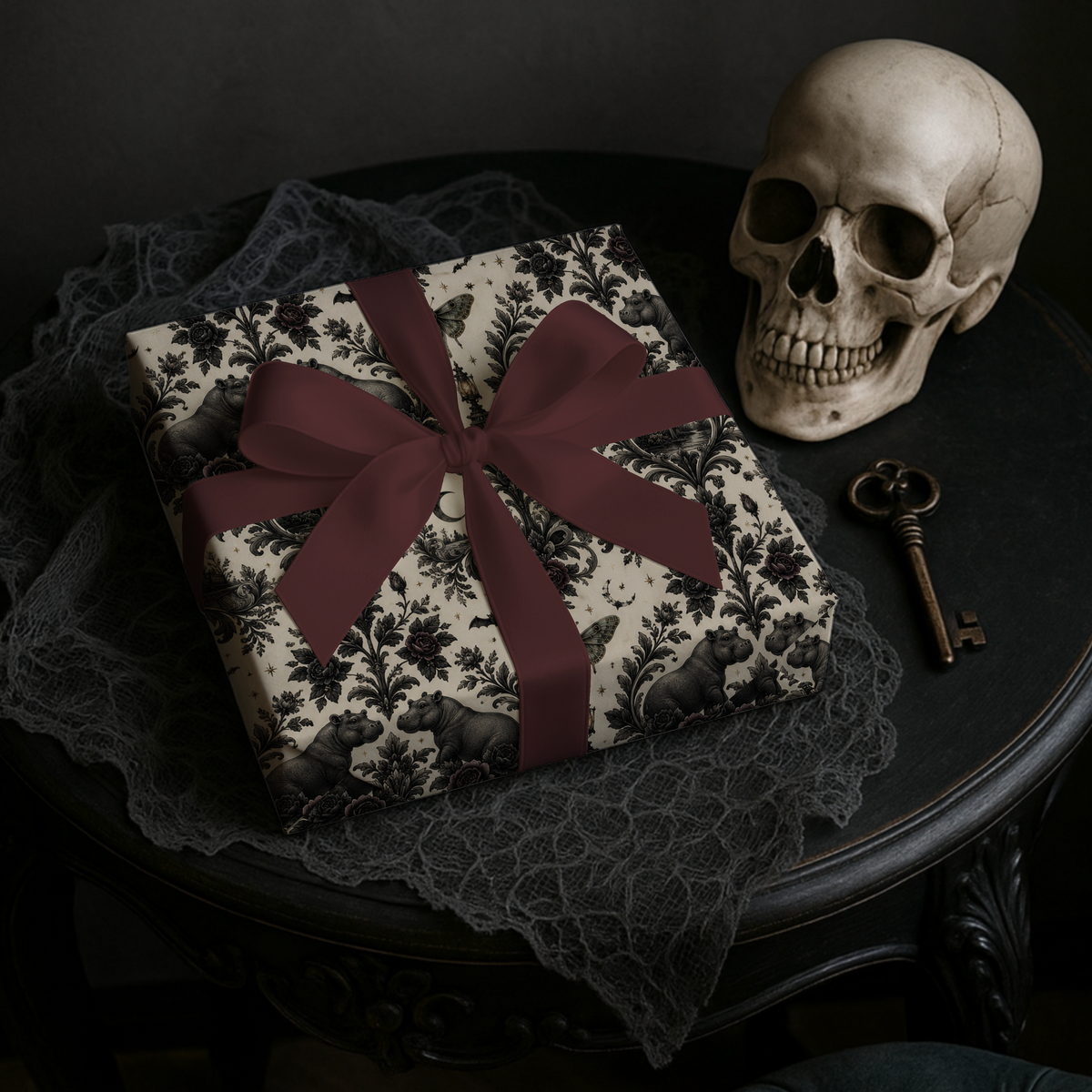 Hutto Hippo Nocturne Victorian Gothic Wrapping Paper
