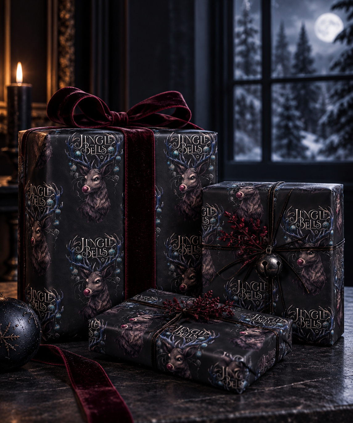 Jingle Bells Gothic Rudolph Christmas Wrapping Paper