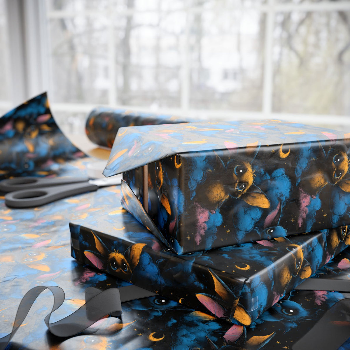 Little Night Fliers Spooky Cute Gothic Baby Shower Bat Wrapping Paper